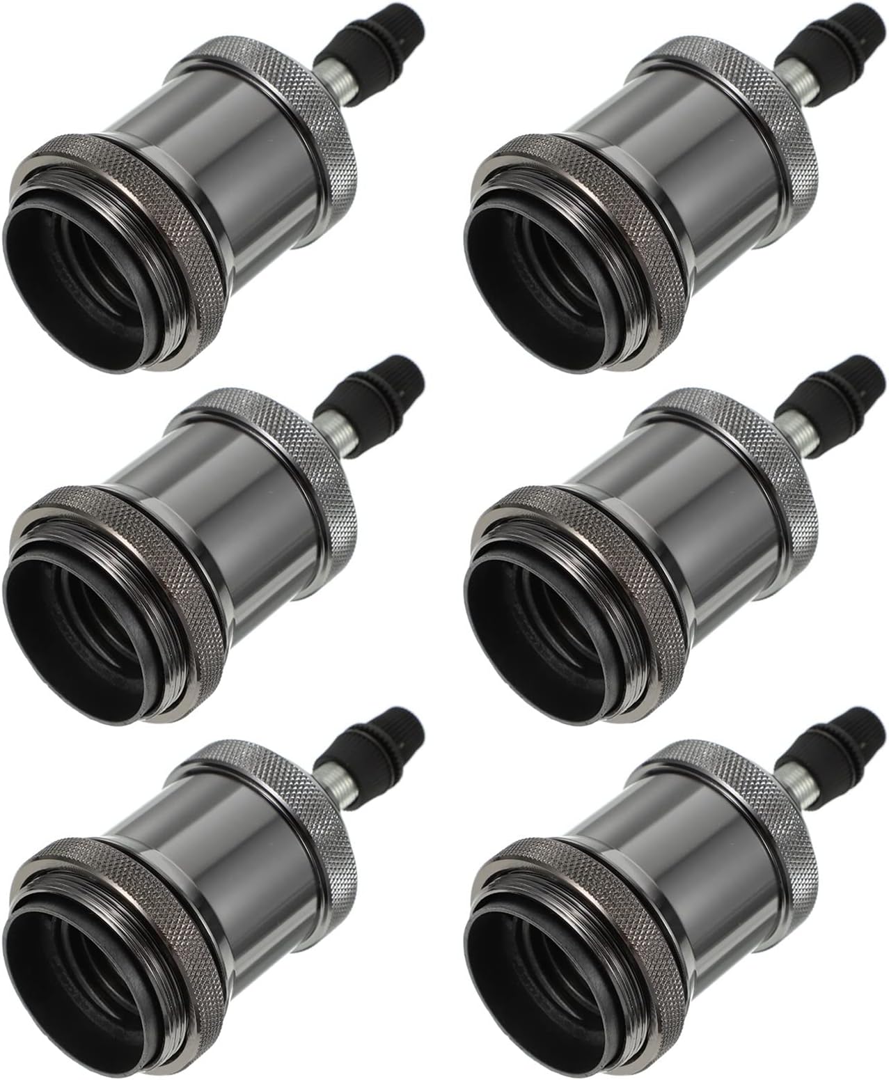 6Pcs Aluminum Vintage Light Socket Practical E-27 E-26 Lamp Holders for Home Lamp Holder(Black)