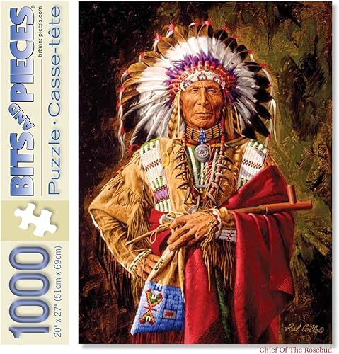 Miniatura 2 de Bits and Pieces - Puzle 1000 piezas para adultos - Jefe de The Rosebud - 1000 piezas Jigsaw nativo americano por artista Paul Calle