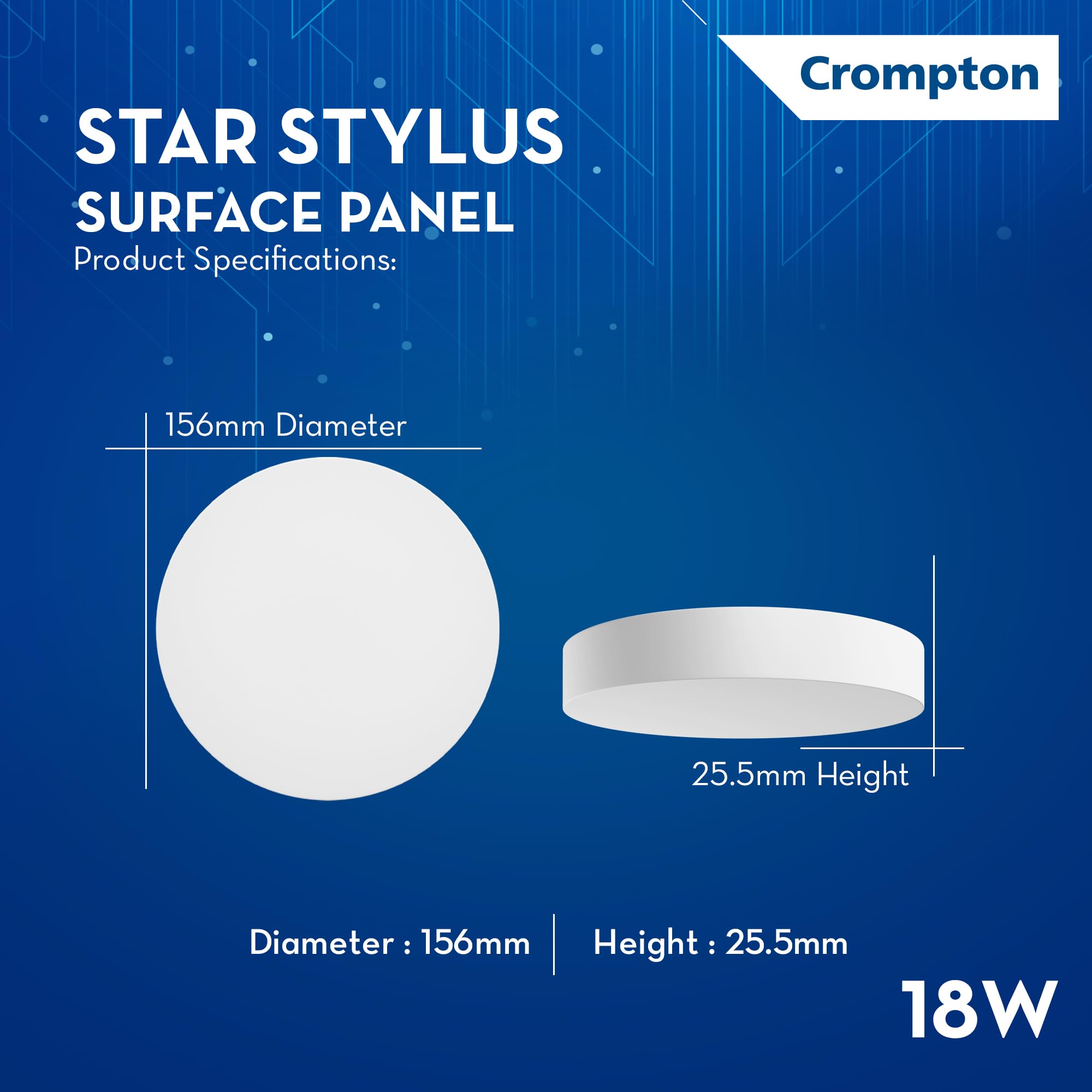 Crompton Platina Star Stylus Surface Panel 18W LED Round (Pack of 2, Natural White) - Image 3 thumbnail