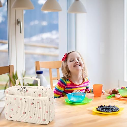 Miniatura 6 de Bolsas de almuerzo para niños y niñas, loncheras aisladas de pana, bolsa térmica de picnic para niños y niñas