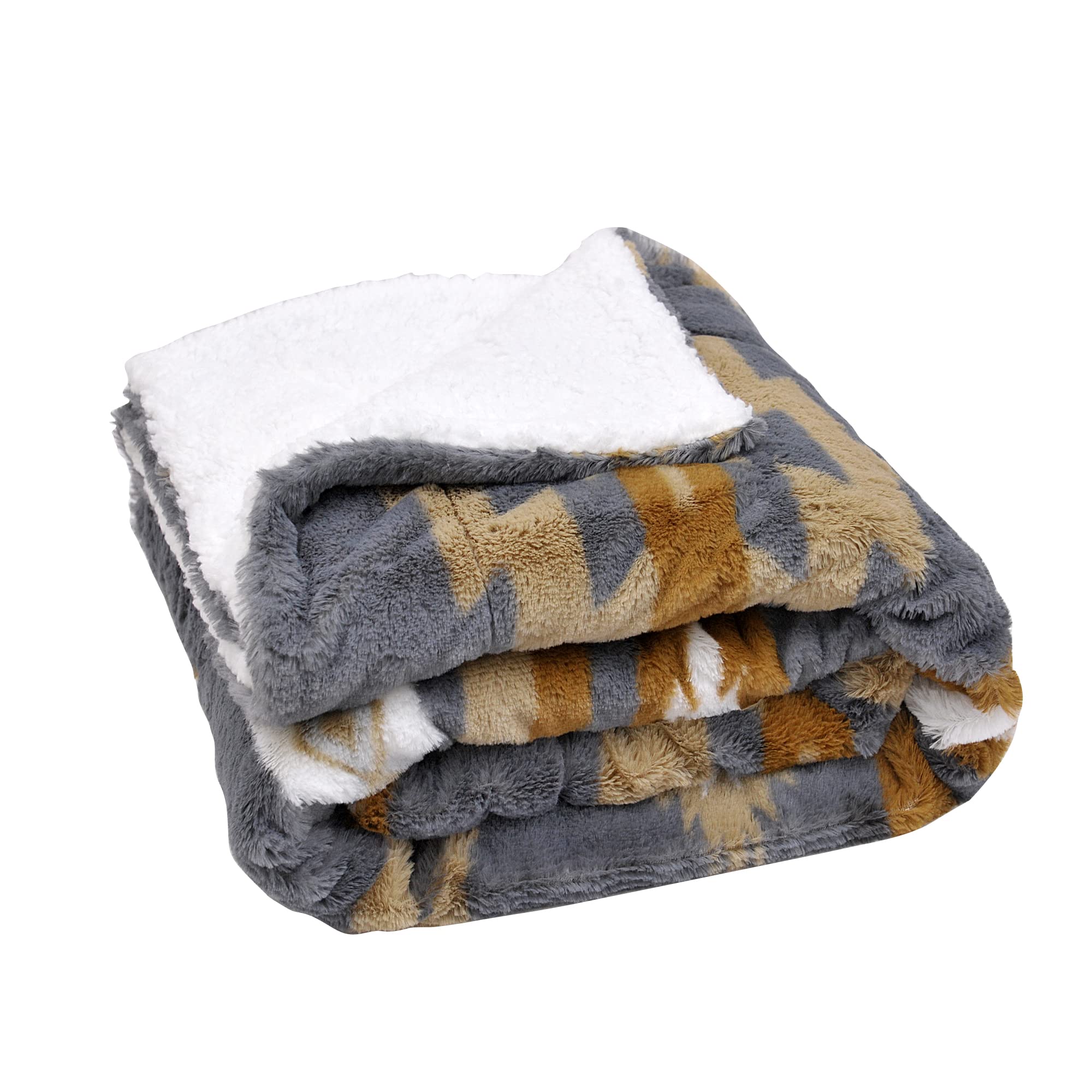 Home Soft Things Southwest Faux Fur Throw Blankets Reversible to Sherpa, Boho Plush Soft Warm Lightweight Bohemian Blanket for Couch Bed Chair, Geometric Sofa Cover, Grey, 60