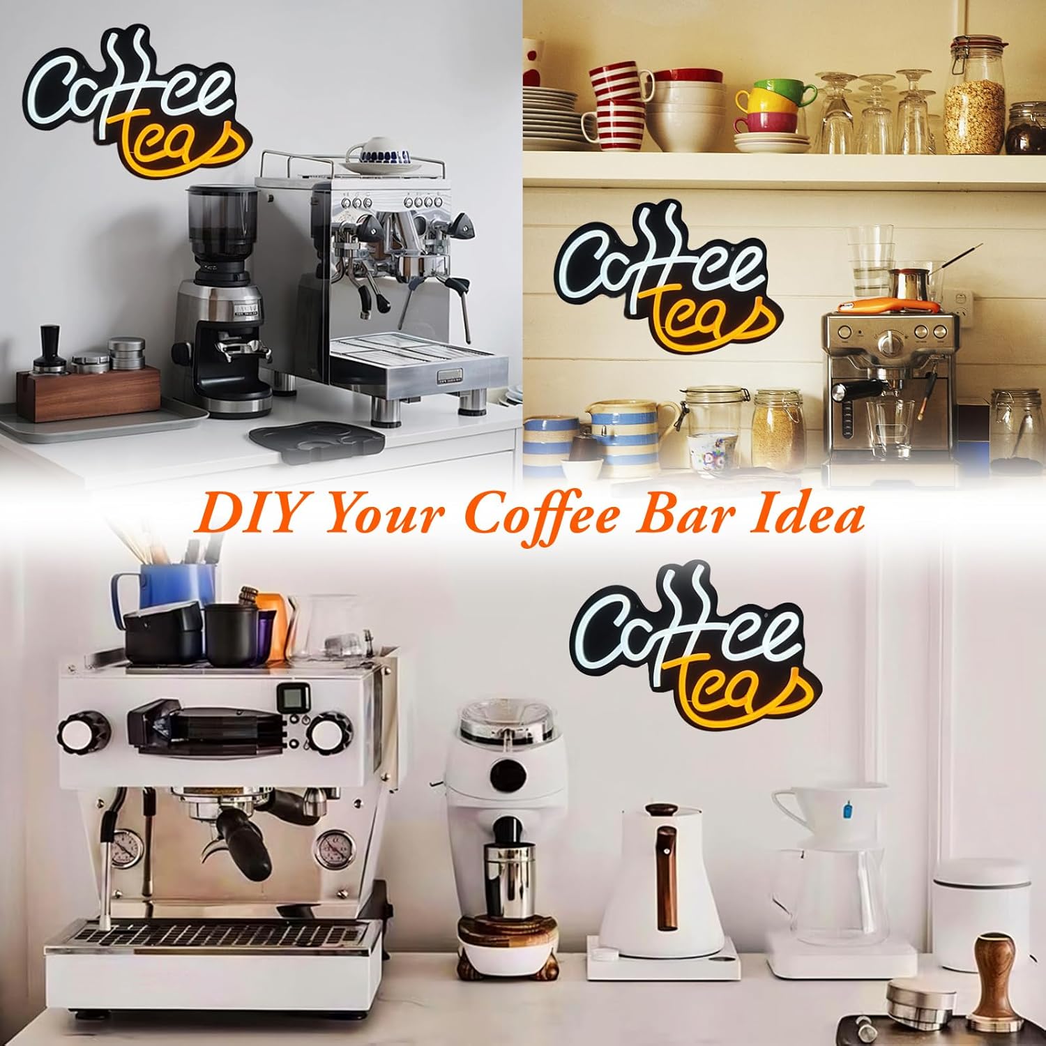 Coffee and Tea Sign Neon Light Signs,Dimmable USB Powered For CoffeeBar Decor,Station,Wall Decor For Kitchen Home