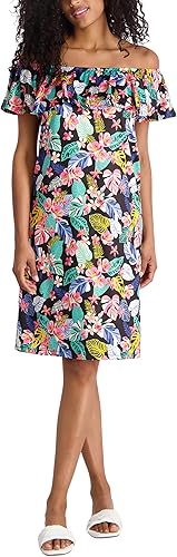 Stella Parker Women's Off Shoulder Ruffle Sleeve Midi Dress, Jet Black Multi, Sm