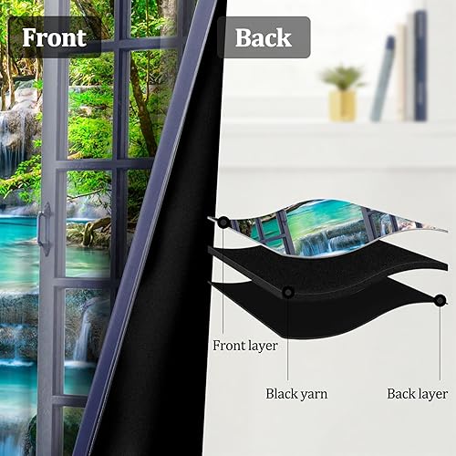 Miniatura 4 de Cortinas opacas de cascada con estampado 3D de ventana de paisaje natural, cortinas para sala de estar, panel de cortina de río con ojales aislados