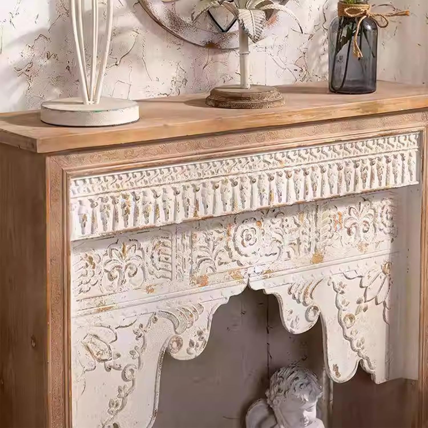 Mantels Surround Vintage White Wooden Fireplace Mantel Shelf Distressed Farmhouse Surround Home Decor