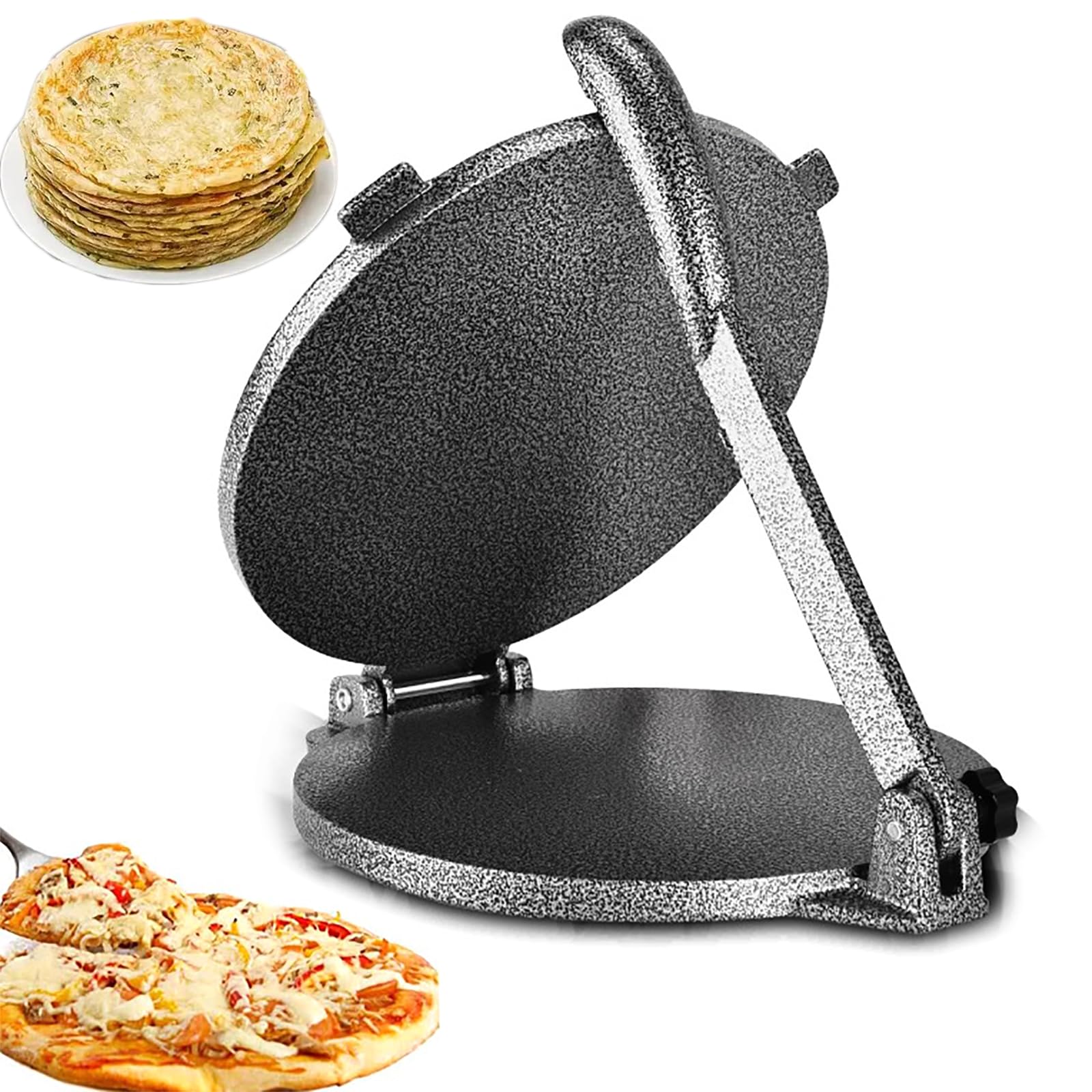 Pressa per pizza e tortilla, in lega di alluminio resistente per appiattire uniformemente l'impasto, ideale per fare tortillas, burritos, pizze e mini ciotole per torte