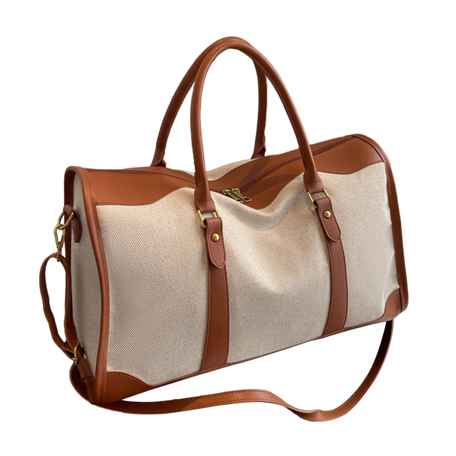 Fancyes Travel Duffle Bag Canvas Sports Gym Bag for Camping Sports Weekend, Brown Large