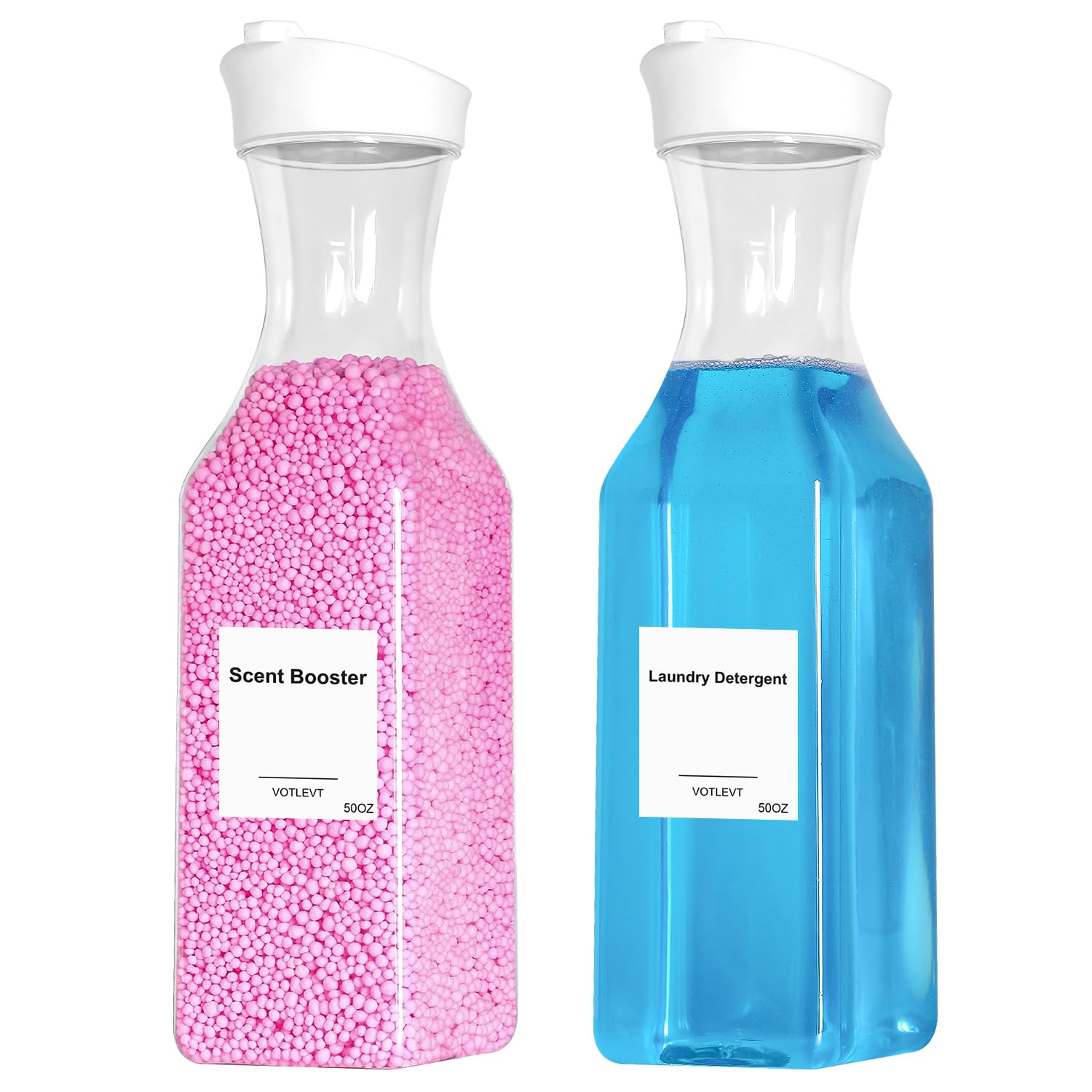Lot de 2 distributeurs de détergent à lessive liquide, récipient en plastique pour organiser, adoucissant et distributeur de savon à lessive, organisateur de poudre à lessive pour buanderie
