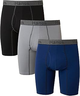 Hanes Men's Comfort Flex Fit Boxer Briefs, Ultra Soft Stretch, Long Leg & Regular Leg, 3- Pack