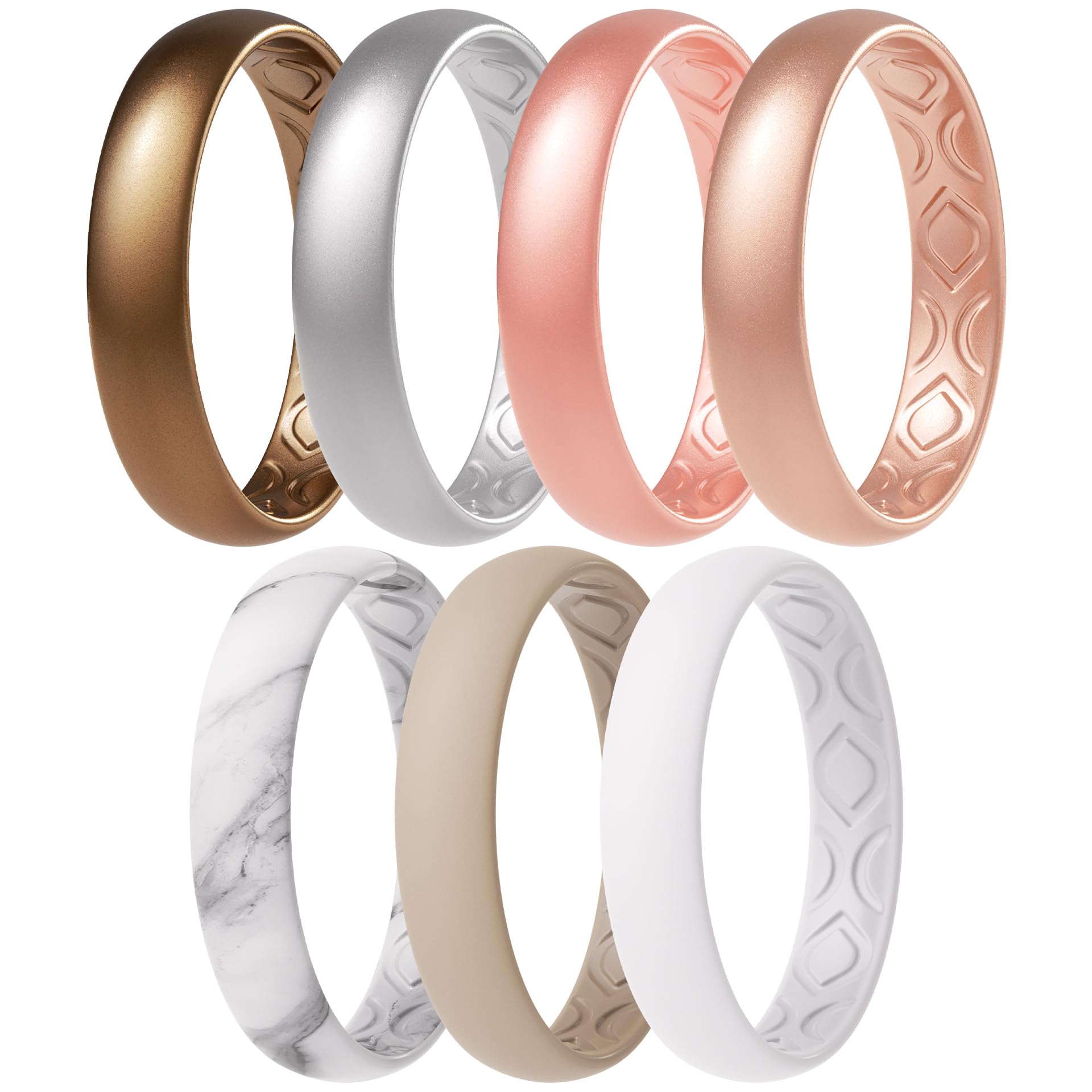 ThunderFit Women Breathable Silicone Bridal Rings Sets For Her, Wedding Bands - 4mm Wide, 1.5mm Thick - 1-12 Variety Multipack