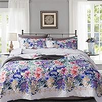 Vista 19 de Travan Juego de Edredón de 3 Piezas Colcha Acolchada Ligera Juego de Cubrecama Reversible con Estampado Floral Juego de Ropa de Cama Acolchada