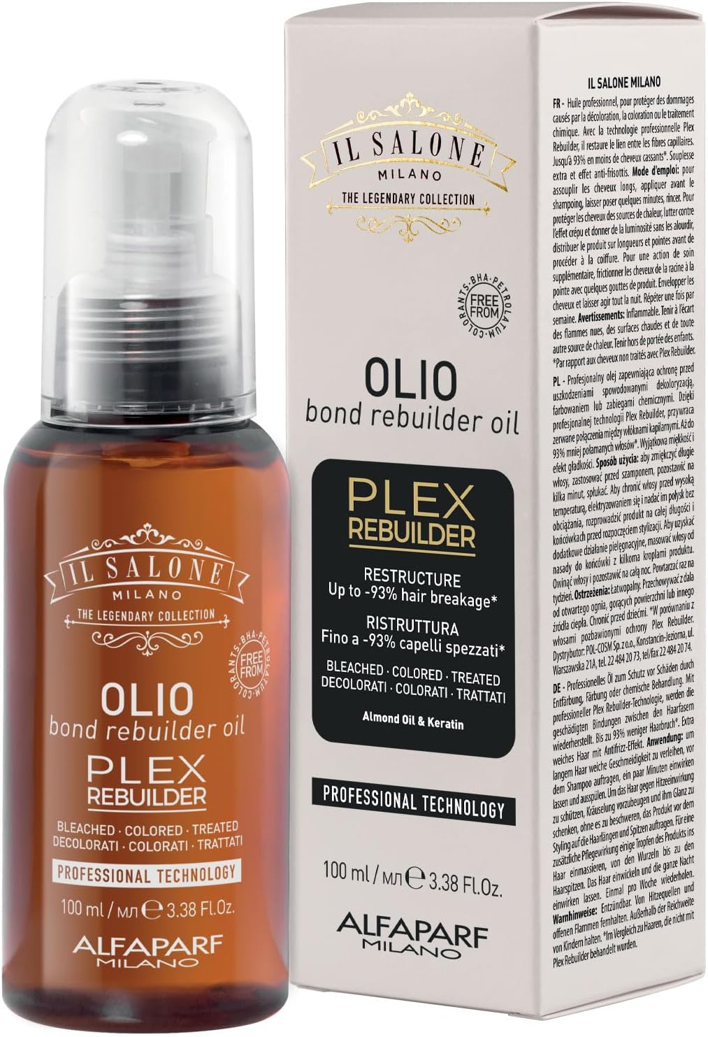 Professional Plex Rebuilder Keratin Hair Oil for Bleached, Colored, Treated Hair - Restores and Restructures - Premium Quality - 3.38 Fl. Oz. / 100ml