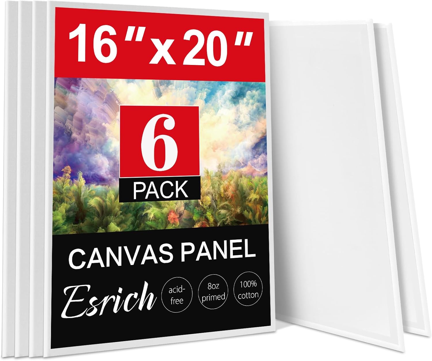 (SIMILAR TO STOCK PHOTO)ESRICH Canvas for Painting 16x20 Inch, 6 Pack Canvas Boards for Painting Cotton Primed Acid Free Large Blank Canvas Panels for Oil Paint, Watercolor, Acrylic Paint, Gouache and Tempera. 16*20in 6pack