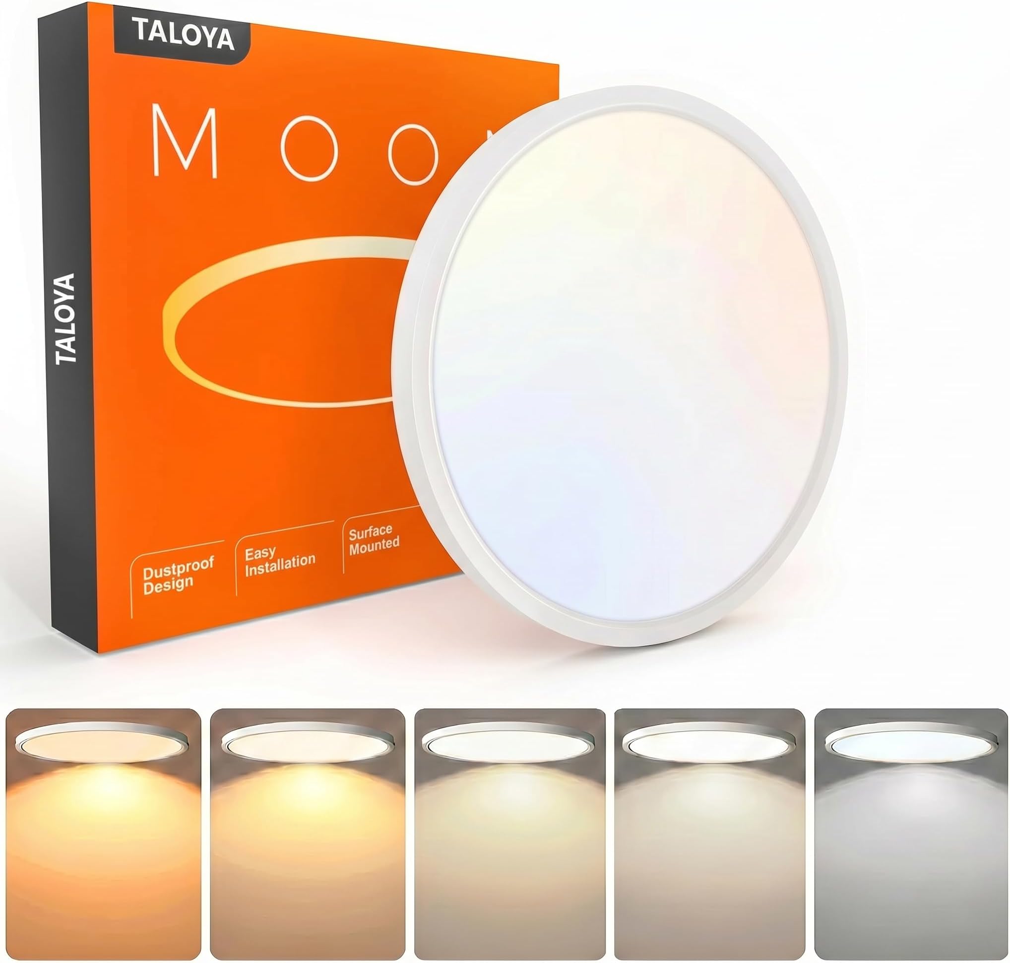 TALOYA Flush Mount 12 Inch Ceiling Light (Milk White Shell), 20W Surface Mount LED Light Fixture for Bedroom Kitchen,5 Color Temperatures in One,0.94 Inch Thickness Round