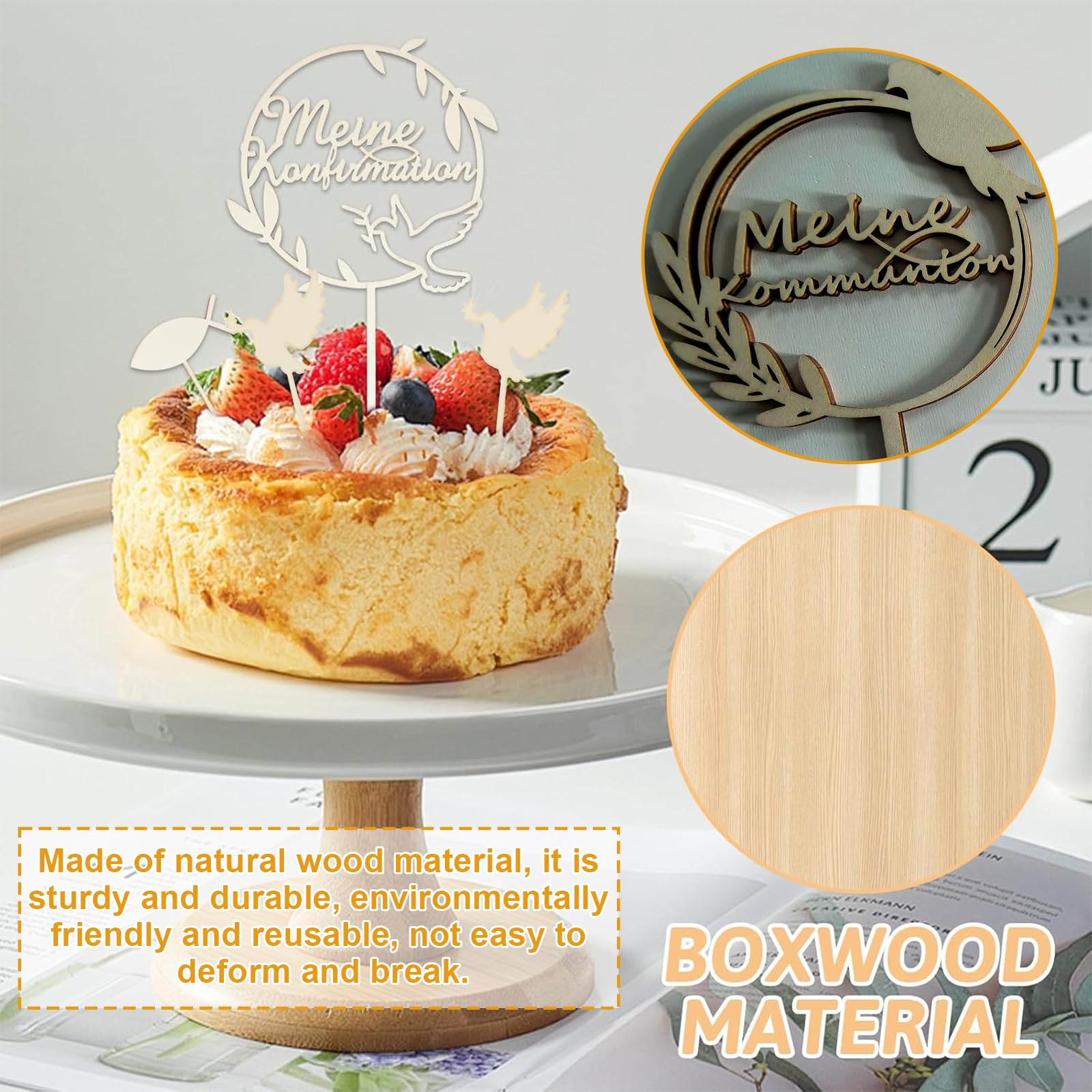 WANYI Topper Per Torta Prima Comunione In Legno – Set 3 Pezzi: My Communion, Pesce E Colomba – Decorazione Religiosa