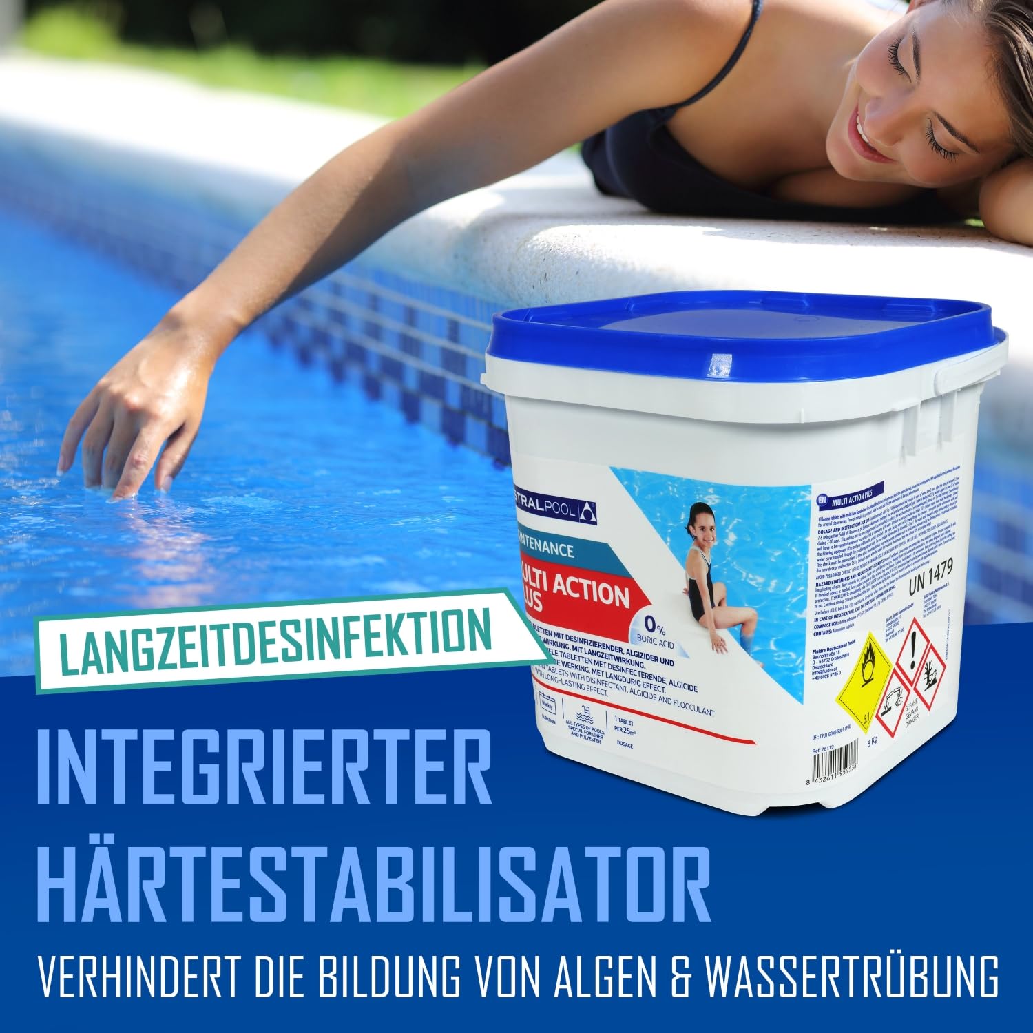 Astral Pool Multi Action Plus 5 kg - Langsam lösliche 250g Chlortabletten für Langzeitdesinfektion & Algenverhütung