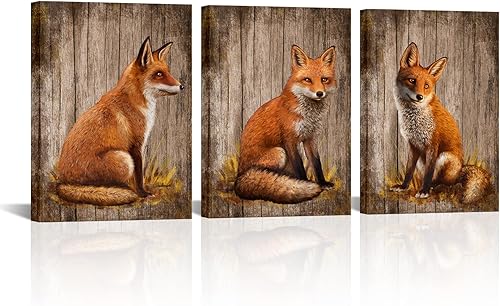 RnnJoile Lienzo de zorro rojo, arte para pared, retrato de zorro, pintura rústica de animales salvajes para cabaña, hogar, sala de estar, decoración