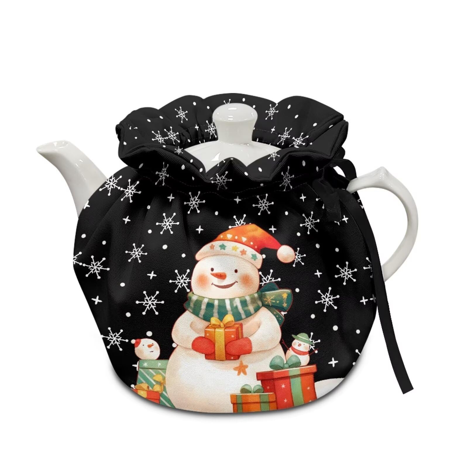 Christmas Snowmen Snowflake Print Insulated Tea Pot Cover Washable Anti-Stains Tea Cosy for Teapots Insulation and Keep Tea Warm Breakfast Pot Cover Kitchen Home Thanksgiving Decor