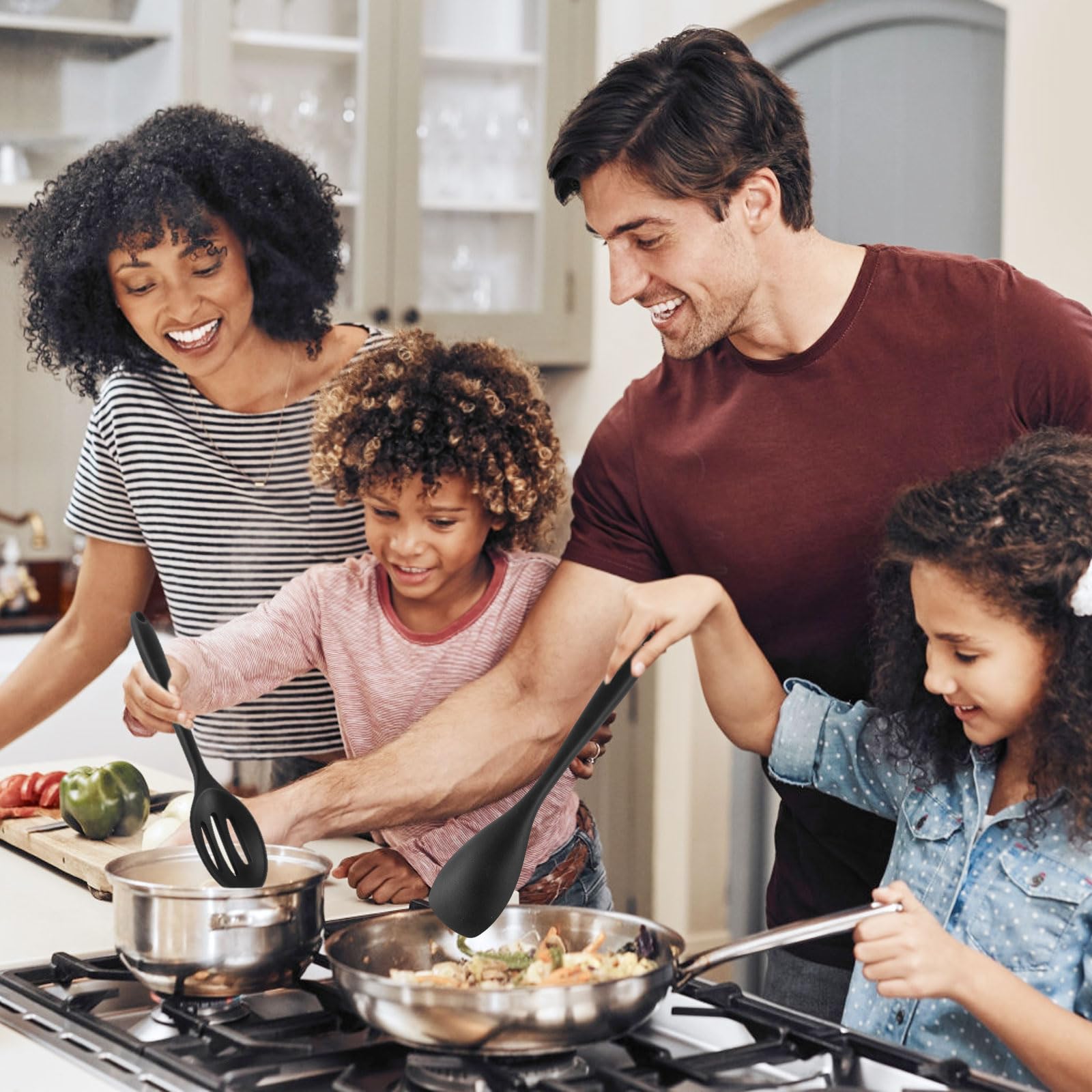 Set 3 Cucchiai In Silicone Per Cucina - Antiaderenti, Resistenza Al Calore 500&deg;C, Nero