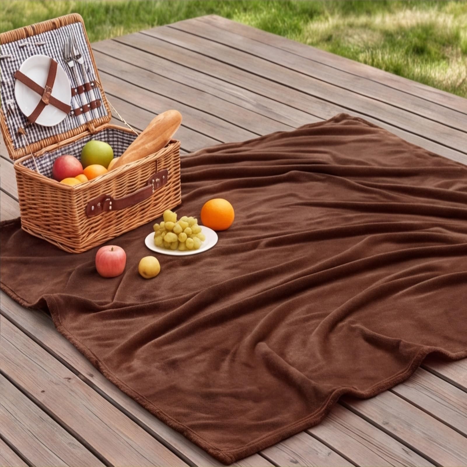 Koc polarowy 140 x 230 cm Puszysty i ciepły, flanelowy koc flanelowy pomysł na prezent na sofę w podróż, brązowy