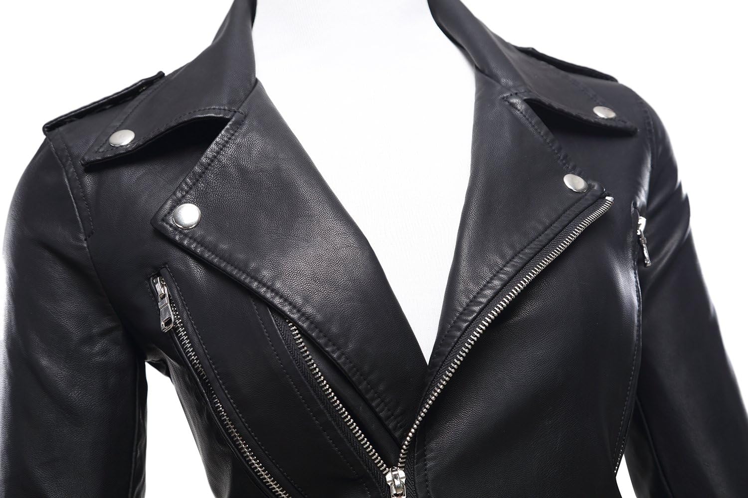 Tanming Women's Faux Leather Moto Biker Short Coat Jacket E Black17 Small