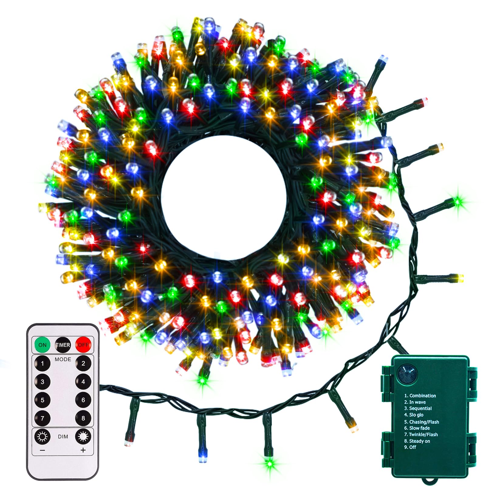 echosari String Lights Battery Powered 10M Colored Christmas Fairy Lights with Remote