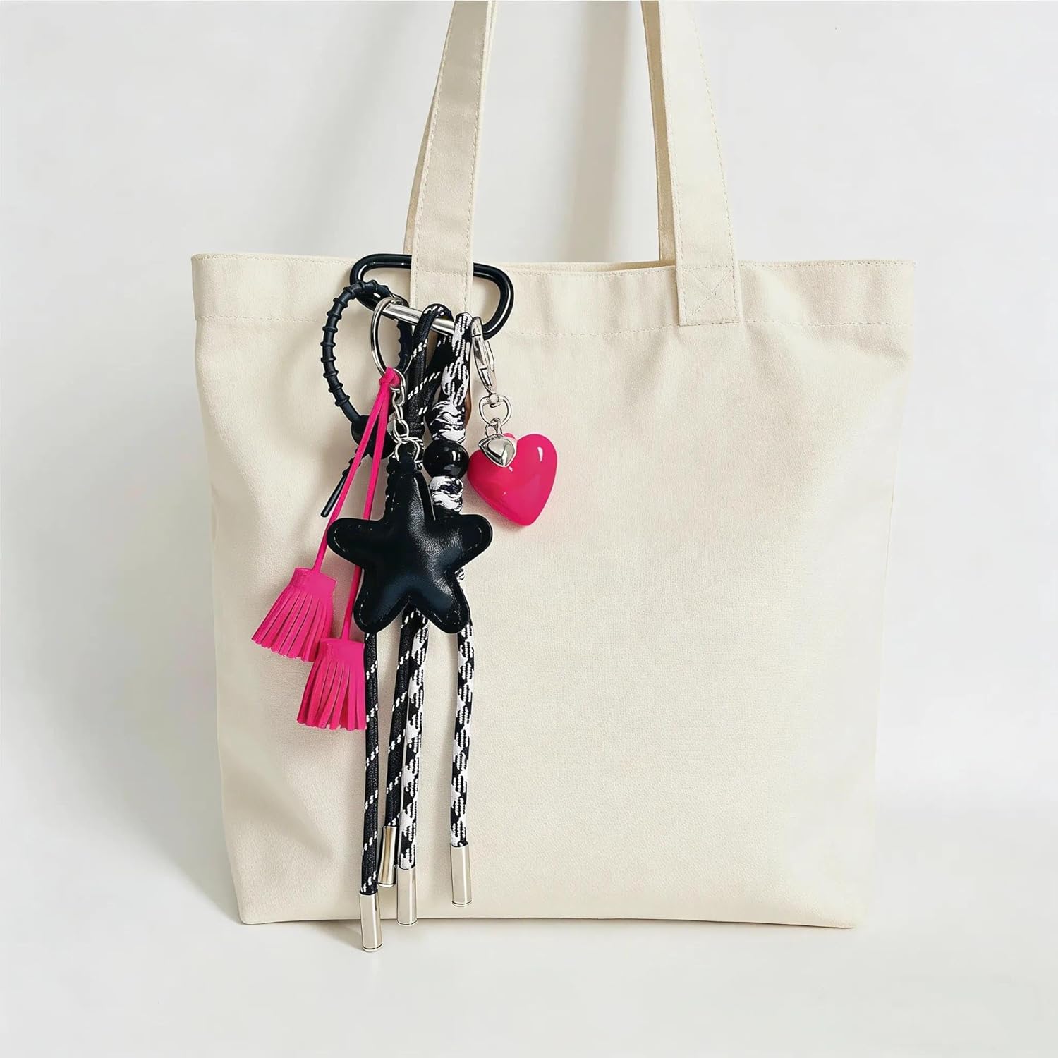 Bag Charm, Black Pink Keychain, Hand-Woven Nylon Rope Key Chain, Aesthetic Keychain, Bag Accessories Charms for Backpack, Handbag - Image 4