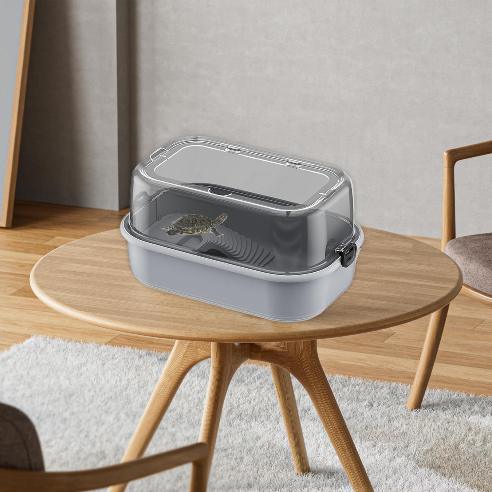 Set di bacini per tartarughe – Set di base per tartarughe in acrilico, acquario a vista completa, habitat multifunzionale con palcoscenico solare e scarico a terra, piattaforma arrampicata per piccoli