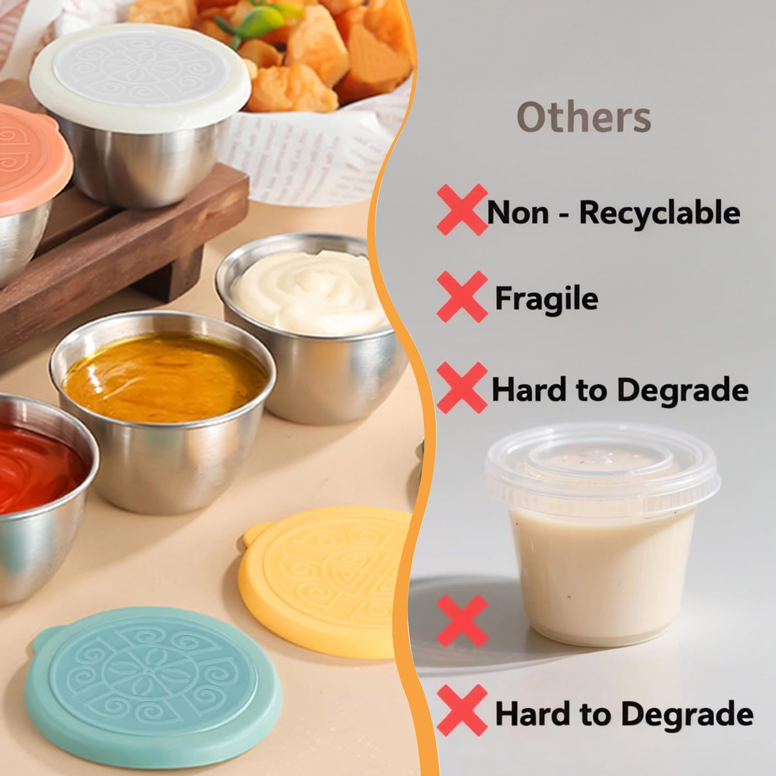 8 Stück Mini Dosen Auslaufsichere Salatdressing Gewürzbehälter, 50ml Edelstahl Dressing Behälter mit Silikon Deckel, Wiederverwendbare Mini Saucenbehälter Dip, für Dips, Gewürze, Sauce, Marmelade