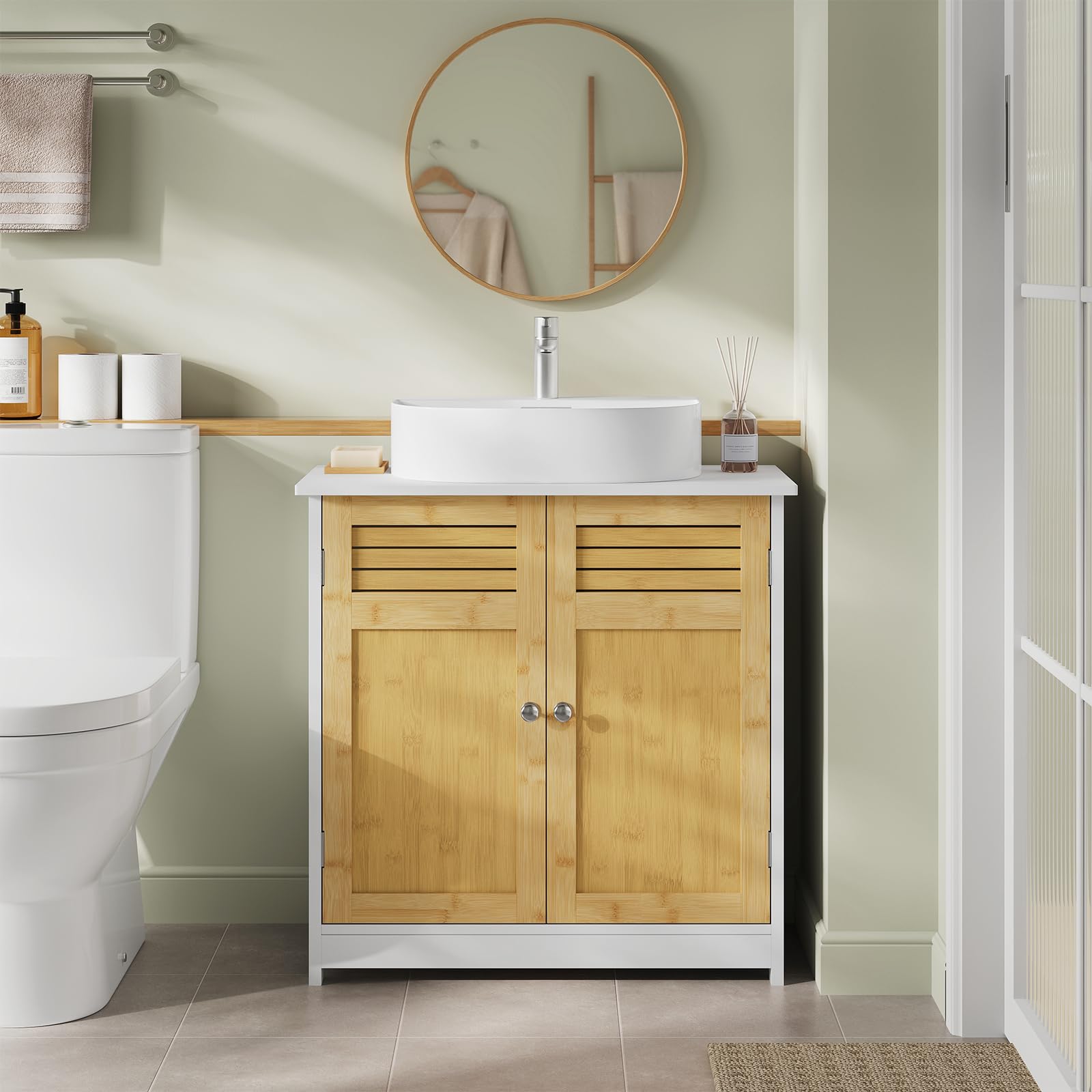 EUGAD Armadietto Sottolavabo Mobiletto sotto Lavandino per Bagno con Due Ante in Legno