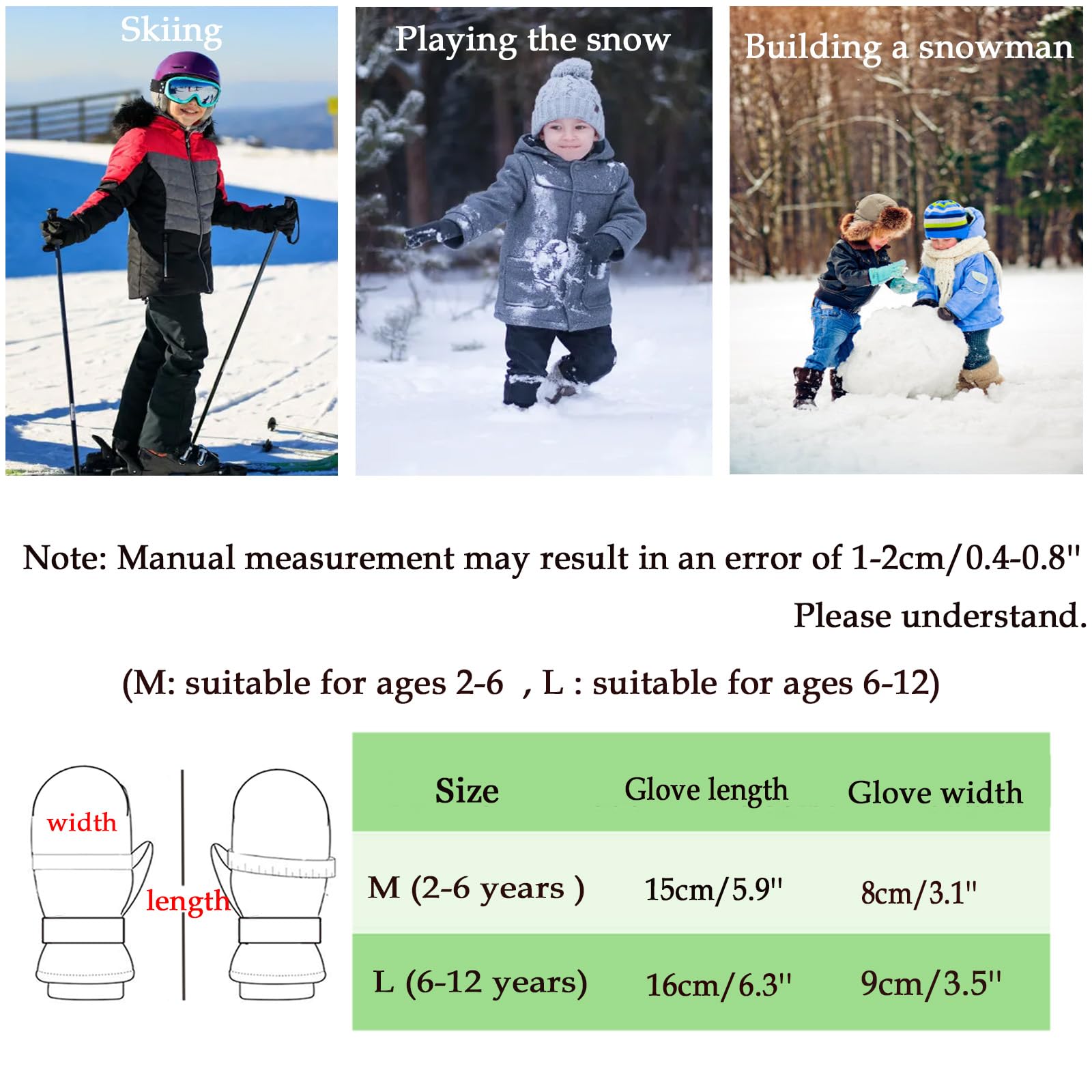 muffole da Neve per Bambini, Guanti da Sci Impermeabili, Design Ribaltabile, Ideale per attività familiari all'aperto/Sport Invernali,1.Purple,L (6~12 Years)