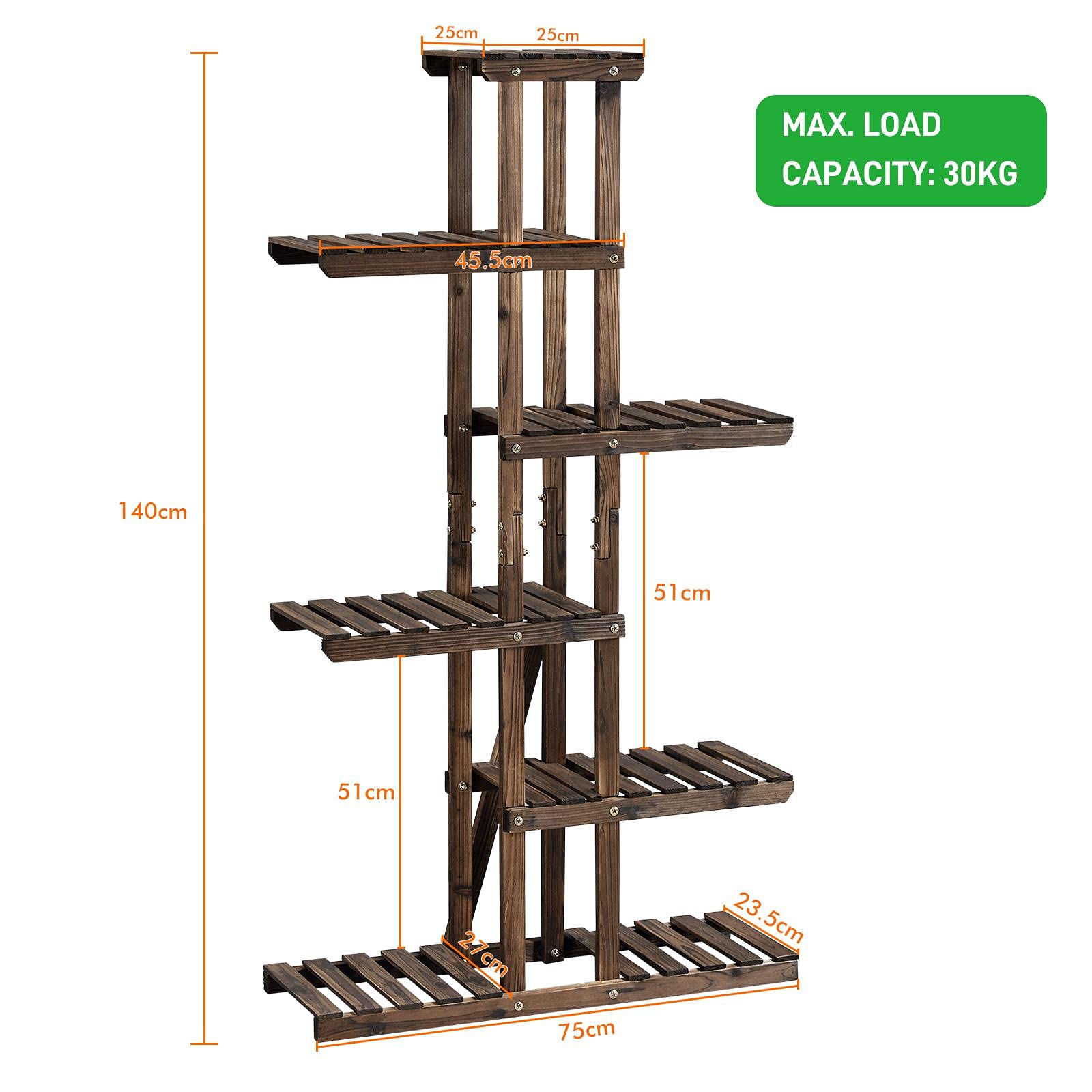 Yaheetech Support de fleurs à 6 niveaux, étagère à fleurs en bois massif, étagère à plantes, banc à fleurs pour balcon / terrasse / jardin 75 x 26 x 140 cm