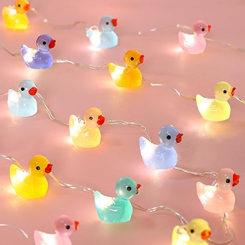 Holitown Tira de luces pequeñas de pato con bateríaalimentada por USB, 40 luces de pato multicolor, control remoto, luz LED blanca cálida para