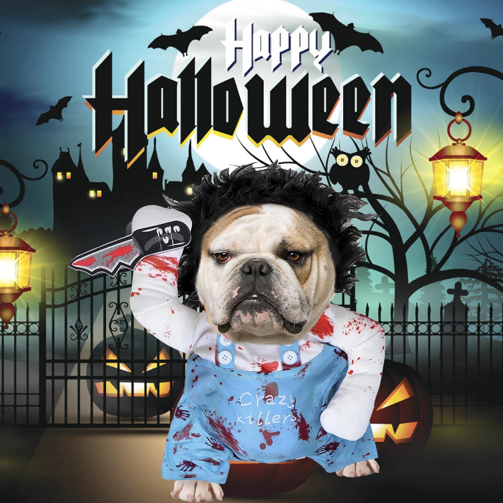 Amazon.co.jp: 犬服 チャッキー コスチューム ピエロ 二足歩行