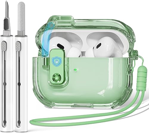 Inesore Funda para AirPods Pro de 2 generación (con bloqueo de seguridad), con kit de limpieza, para funda de Airpod Pro y funda para Airpod Pro 2,