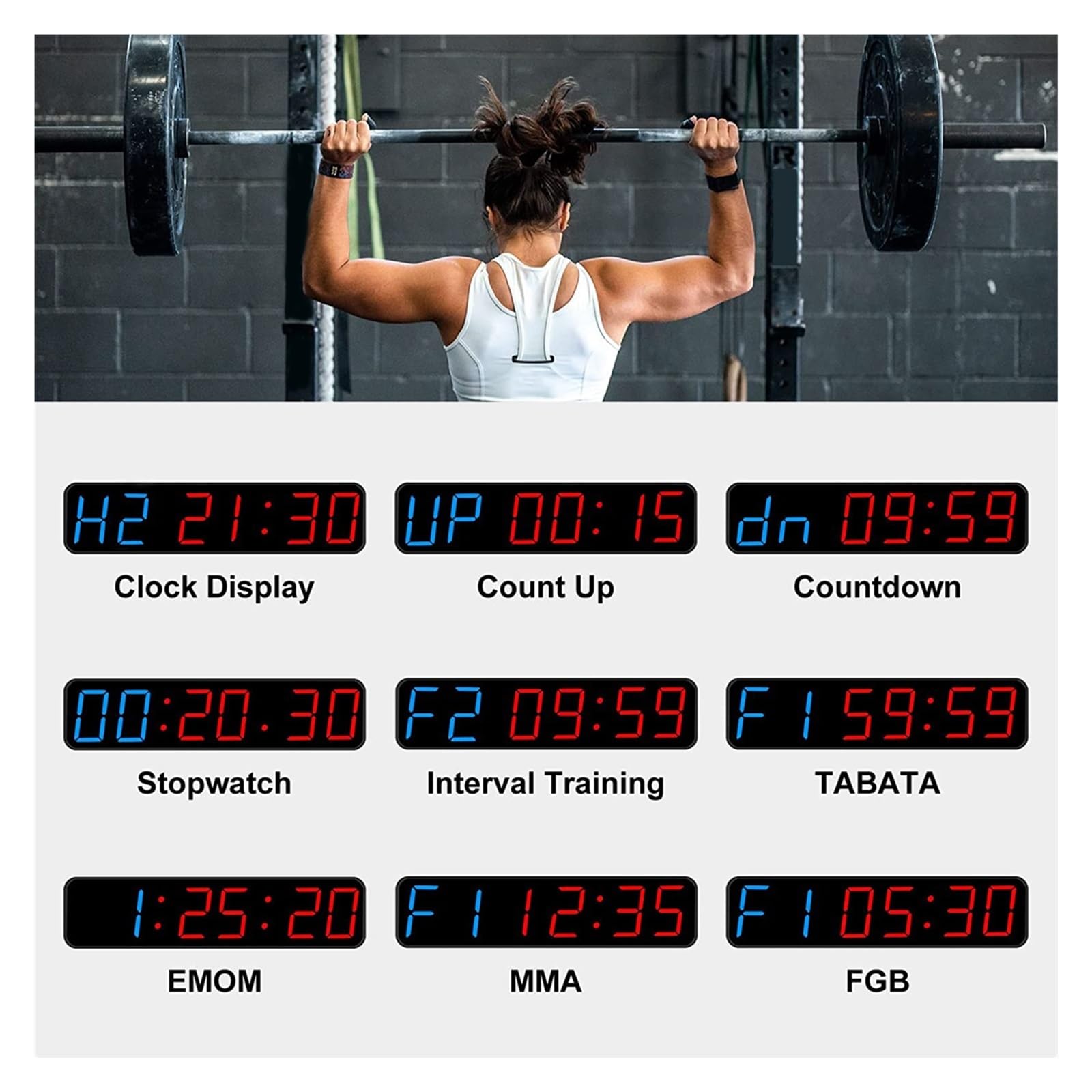 Countdown Timer, Timer da palestra, timer a intervalli portatile, ampio display digitale a LED antivertigini, orologio da allenamento for il gara a palestra di casa