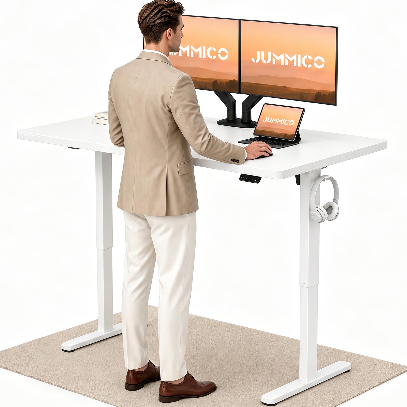 JUMMICO Electric Height Adjustable Desk, 140x70cm,White