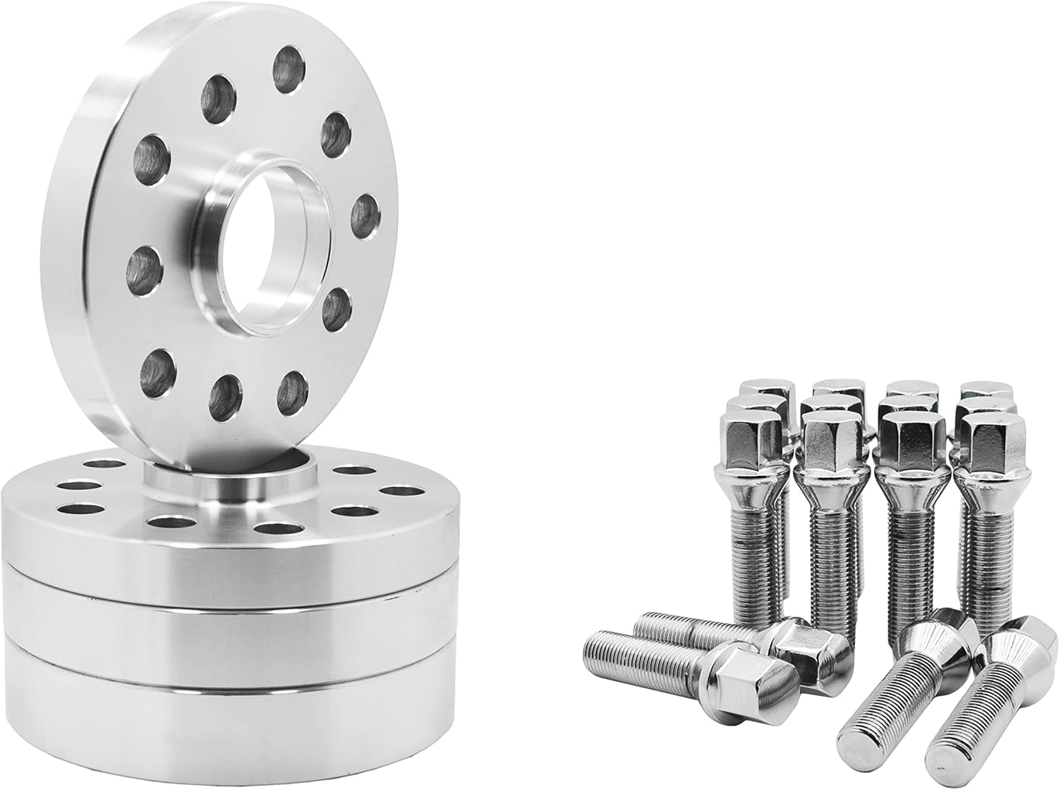 4 Pc Billet Aluminum 5x130 mm Hub Centric Wheel Spacers | 20 mm & 30 mm Thick | 71.5 H.B + ZInc Conical Lug Bolts Compatible with Porsche Vehicles - Aftermarket Wheels