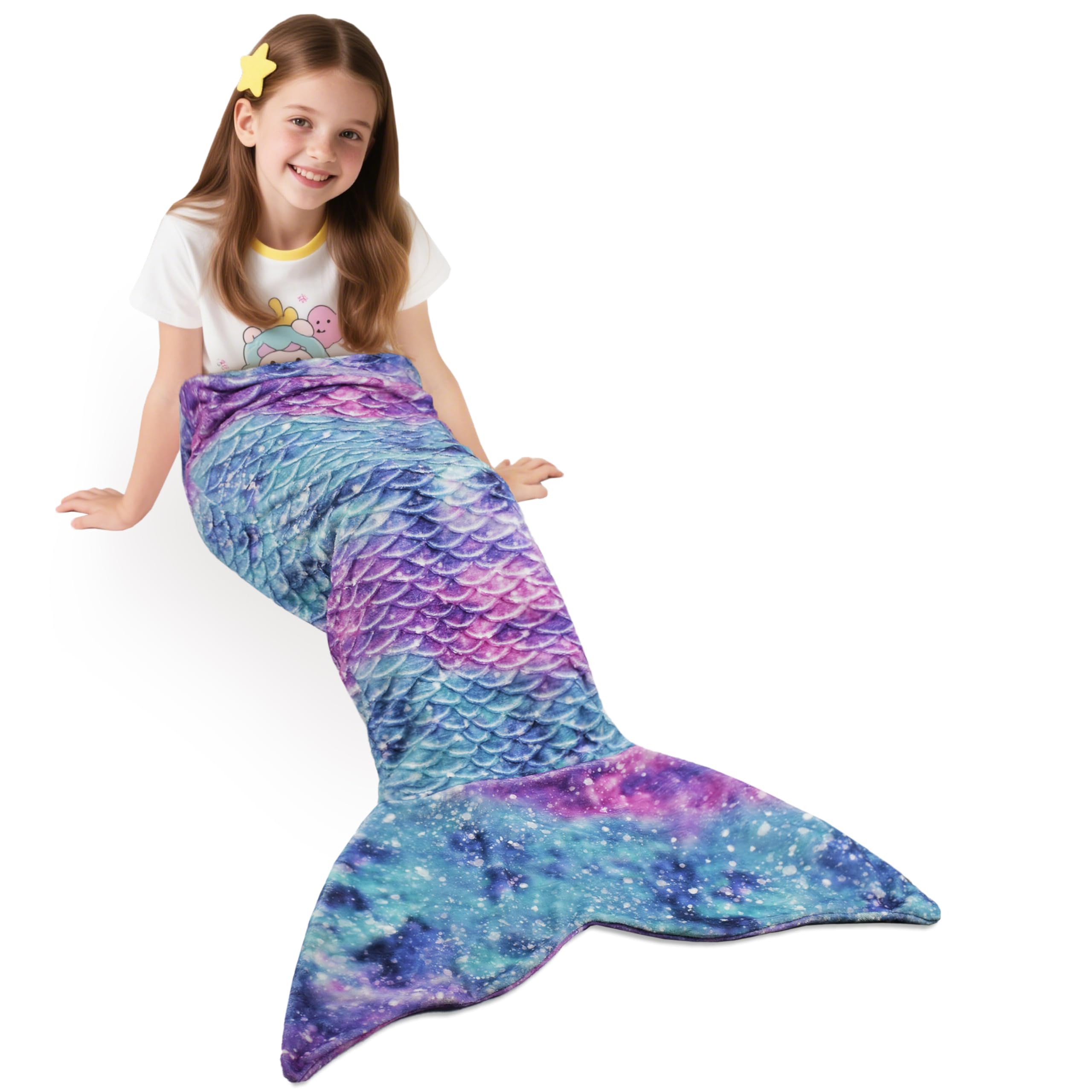 Catalonia Classy Starry Sky Mermaid Tail Blanket, Soft Warm Plush Fleece Sleeping Bag Snuggle Blanket For Teens 155×50 Cm Rainbow Ombre, Fish Scale Pattern,