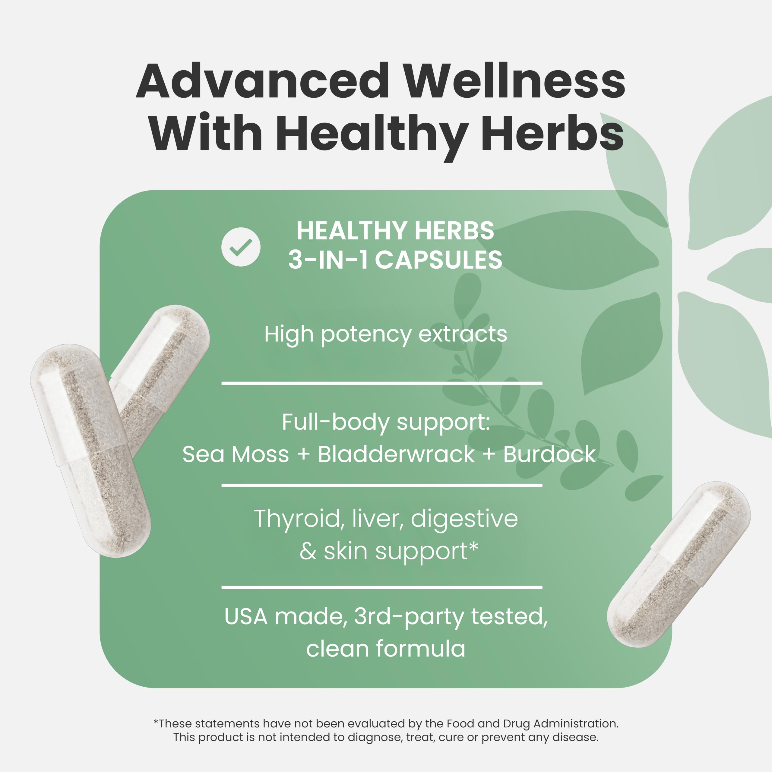 Healthy Herbs Wildcrafted Sea Moss Capsules | 2280mg Advanced Ocean Greens Complex Irish Sea Moss Superblend | US-Made, Vegan, Non-GMO, Easy-Swallow (3-Pack) — Amazon image 6