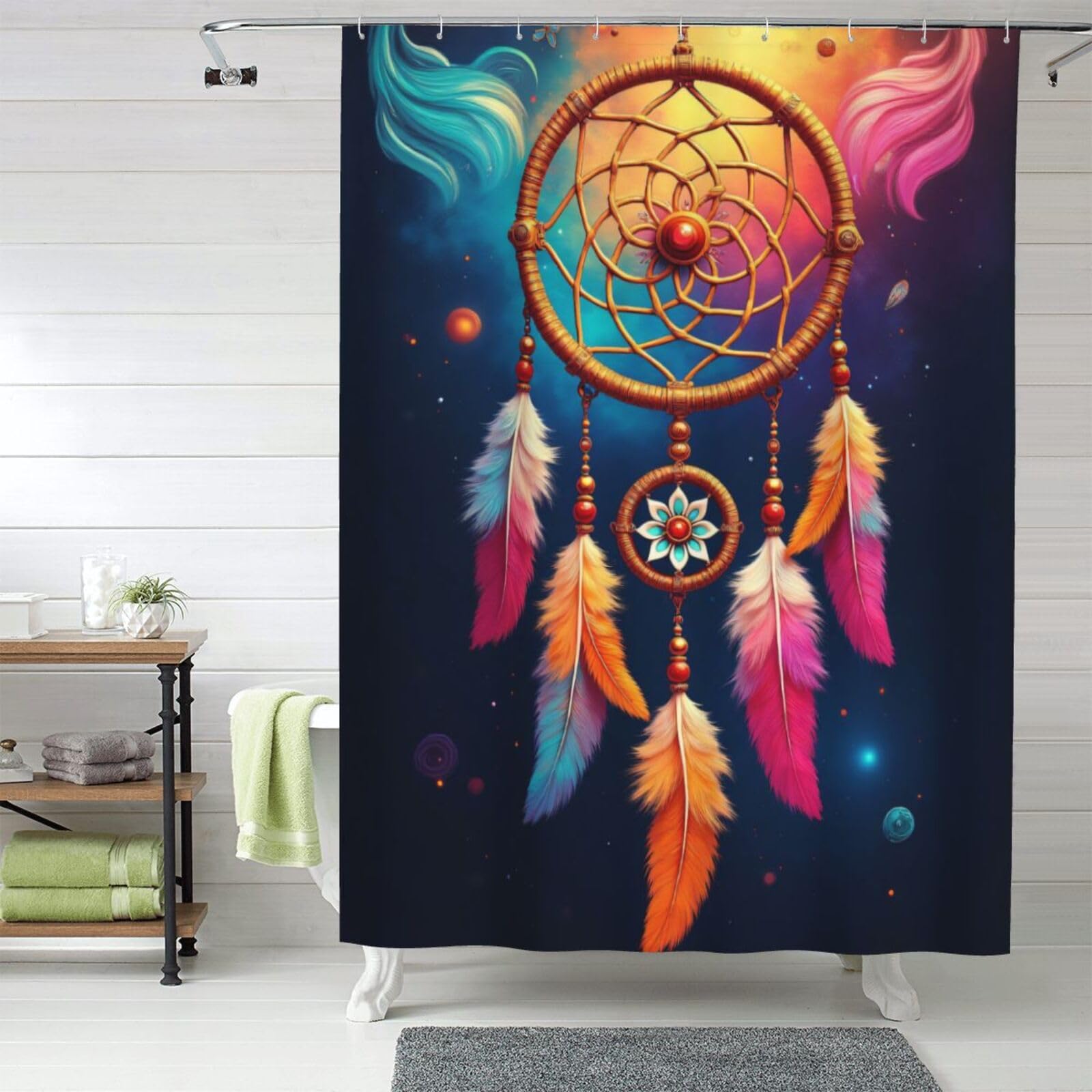 Rideau de douche en tissu résistant imprimé plumes motif dessin animé 152x183cm