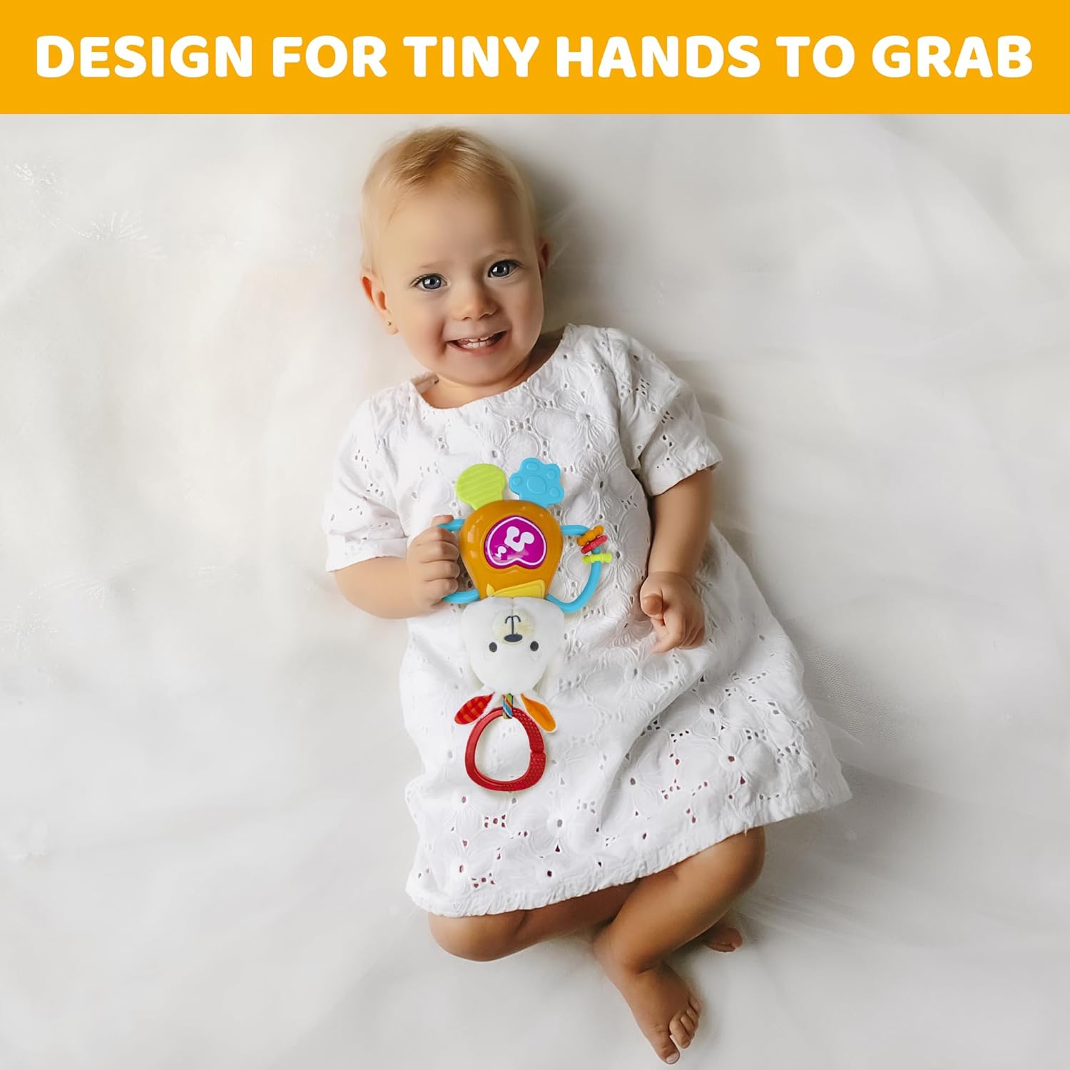KiddoLab Easter Bunny Teething & Rattle Musical Toy for Infants and Babies - Light-up, Sensory Chew & Interactive Toy for Infants - Baby Basket Stuffer for 3 Months and Up