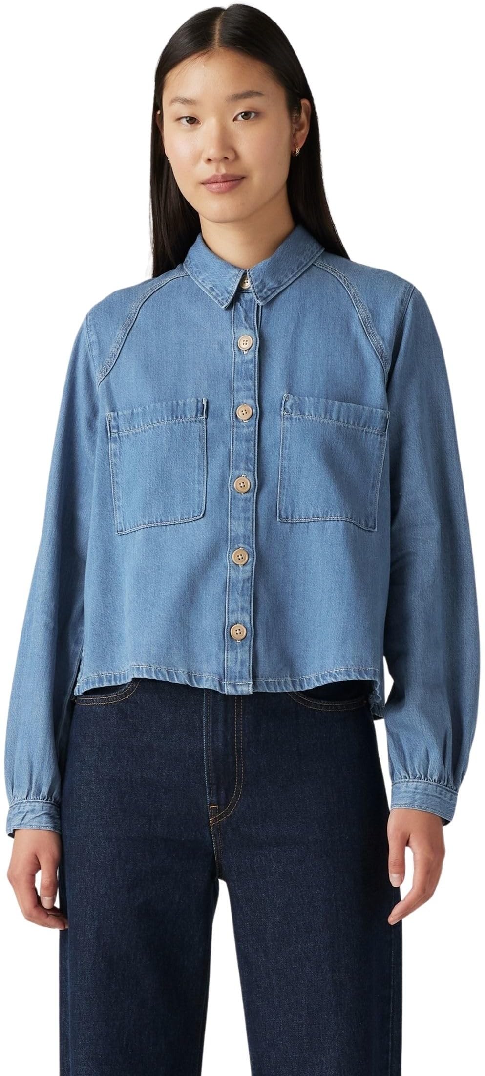 Levi's Women's Bright Mid Stone - Blue Tyla Shirt With Button-Down Collar, Bright Mid Stone, S