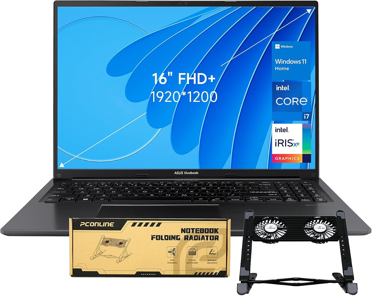 Portátil ASUS Vivobook 16 F1605, 16" WUXGA (1920 x 1200), Intel i7-1355U, 40 GB de RAM, 2 TB SSD, paquete con radiador plegable para portátil PCO, refrigerador para portátil
