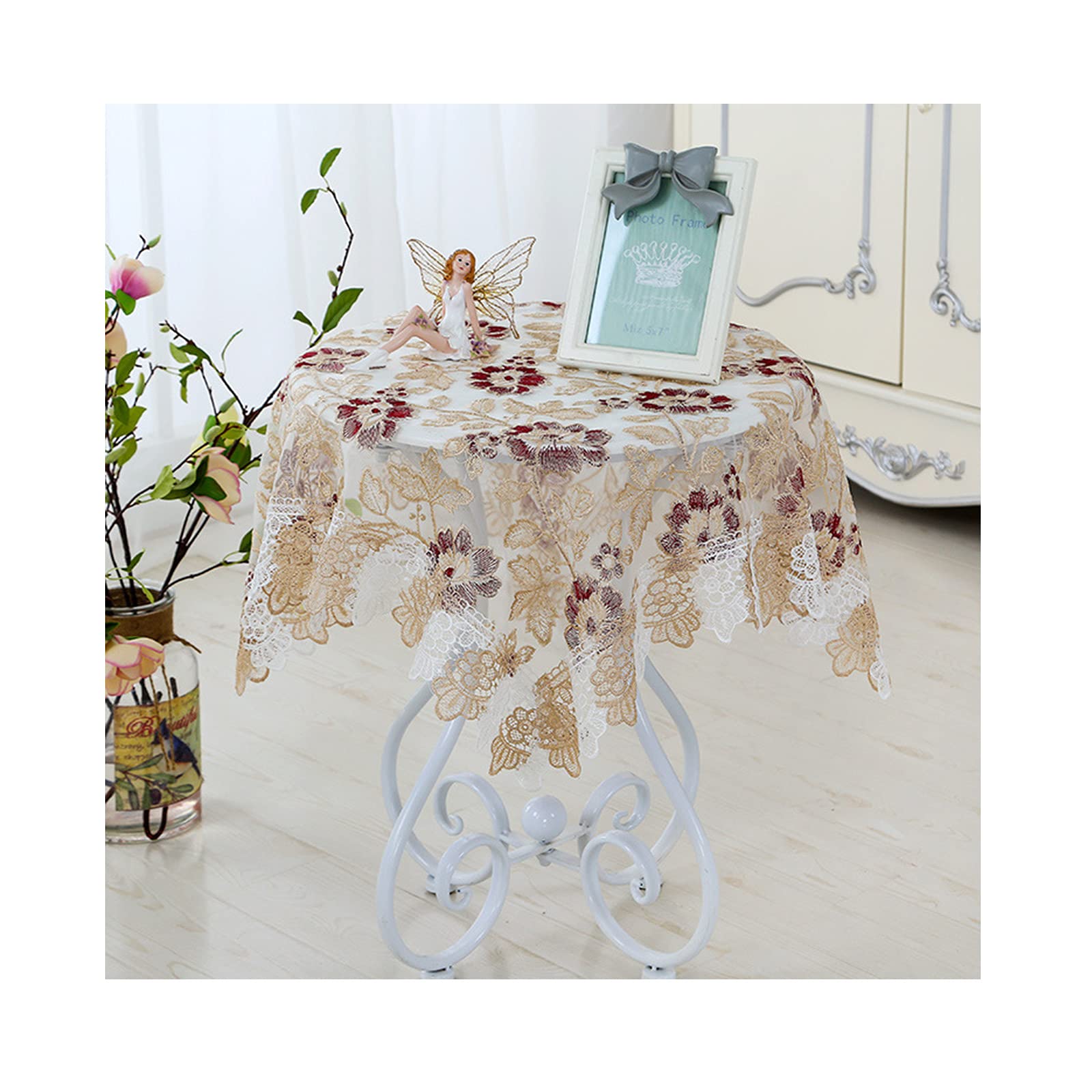OPFdfhDFH Tablecloths, Floral Embroidered Tablecloth,Macrame Fabric Table Cloths for Parties,Dust-Proof Cover for Dining Party Wedding-C 150x150cm(J,130x180cm(51x71inch))