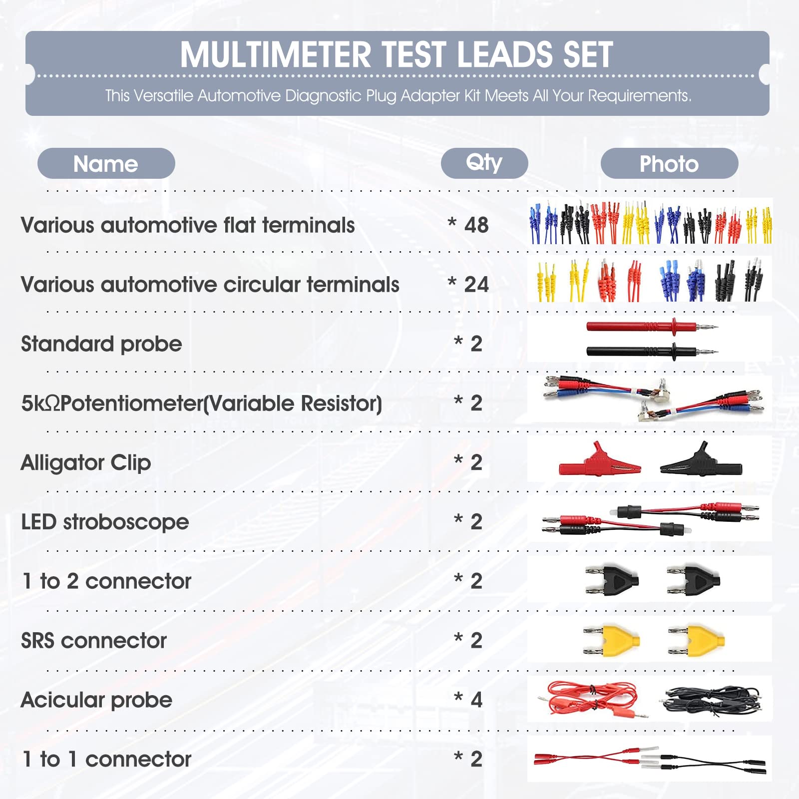 Kfz-Messleitungs-Set, 92-Teiliges Multimeter-Messleitungs-Set mit Tragetasche, Elektrische Tester, Drahtanschlüsse, Adapterkabel mit Krokodilklemmen