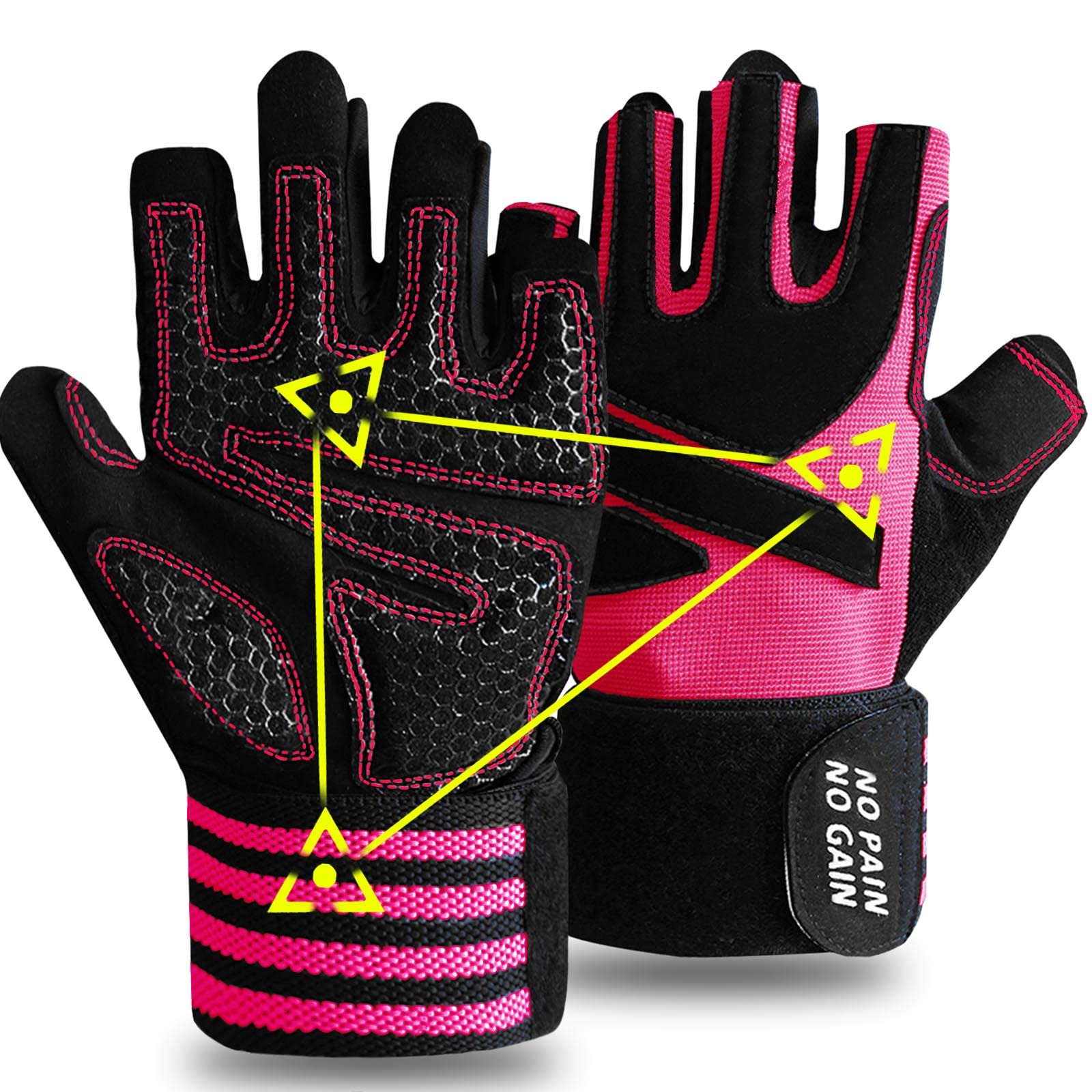 FINGER TEN Half-Finger Weight Lifting Gloves Gym with Wrist Support for Women Full Palm Protection Grip, Work Out Gloves fit Pull Ups Sport Training Fitness (Pink, M)