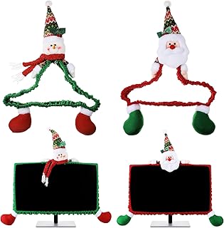 2 Pcs Christmas Computer Monitor Cover Christmas Computer Monitor Border Cover Santa Christmas Computer Decorations Snowman Computer Screen Cover Elastic Laptop Computer Cover for Home Office Computer