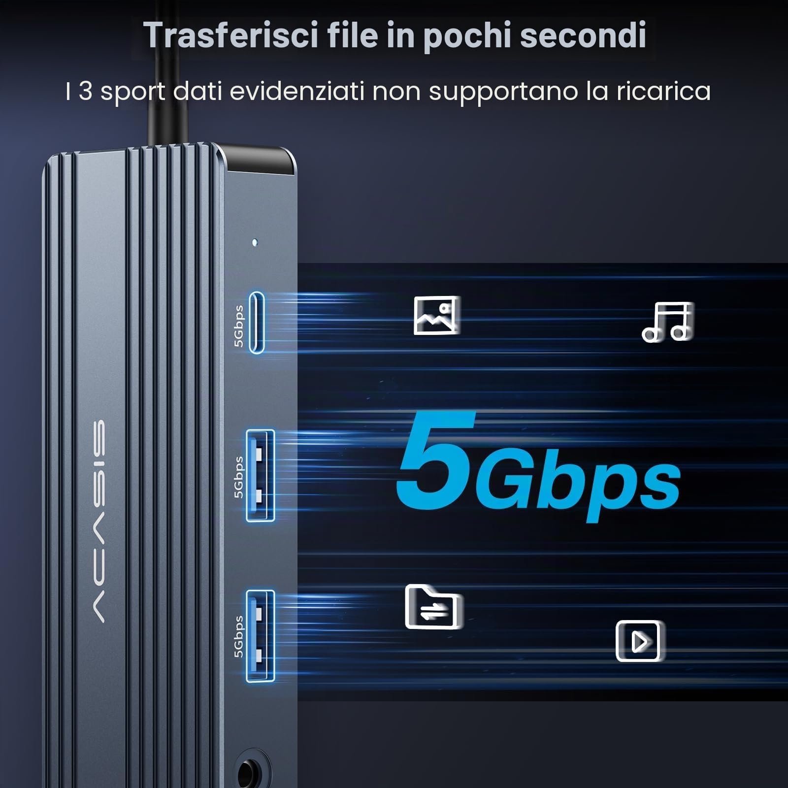 ACASIS Docking Station USB C Dual Monitors, Docking Station per laptop con doppia HDMI 4K@60HZ, 1 VGA 1080P@60HZ, 2 x 5G USBA, audio 3,5 mm, PD100W, hub USB-C 8 in 1 (Grigio scuro)