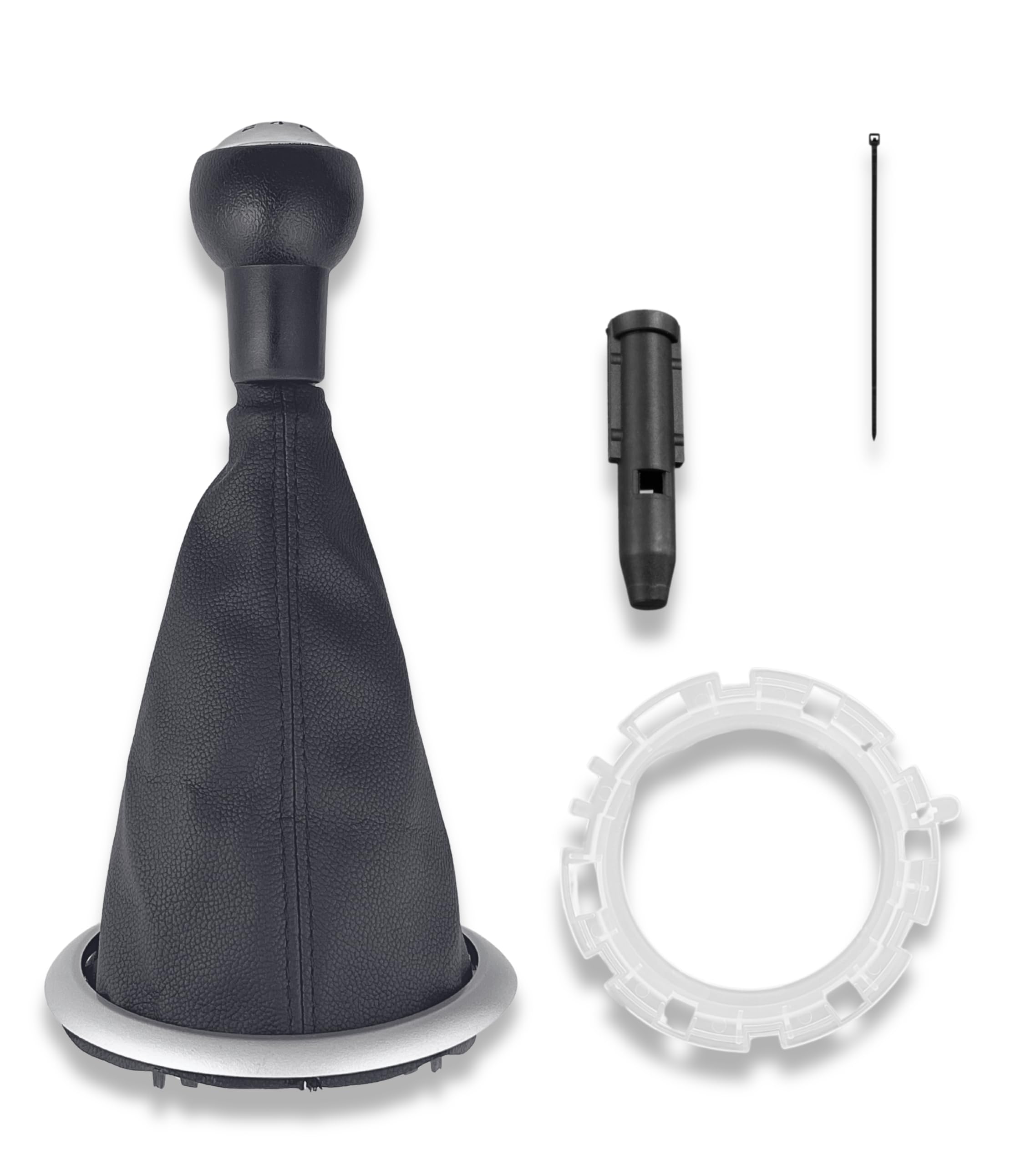 1neiSmartech Kit Pommeau de Levier de Vitesses 5 Rapports, Soufflet Noir, Bague, Cadre Extérieur Argent, Adaptateur, Compatible avec Citroën C3 2003-2009, OEM 2403CV, 1606400280, 7589T8, 7589V0